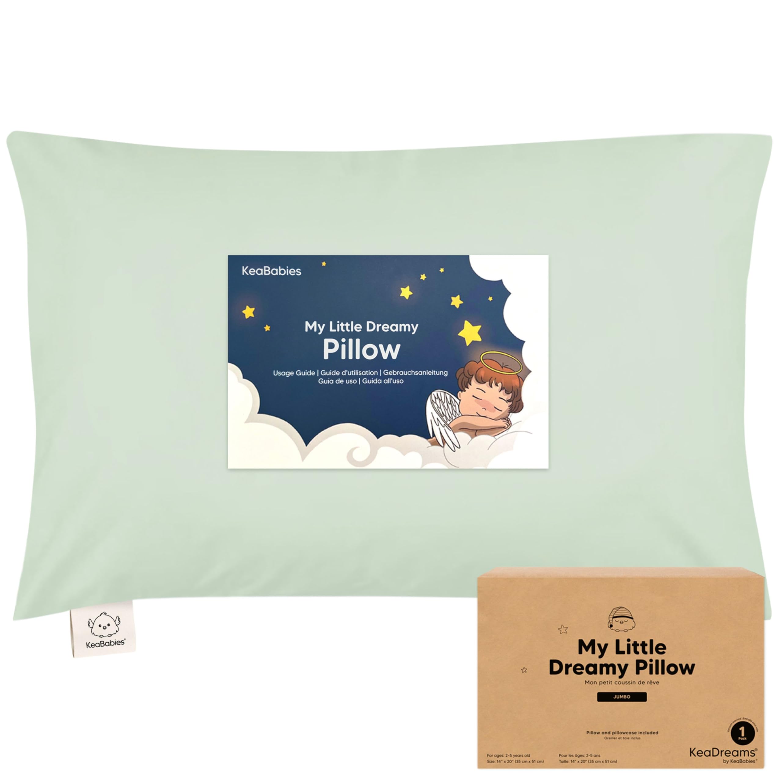 KeaBabies Organic Toddler Pillow with Pillowcase, Jumbo 14X20 (Sage)
