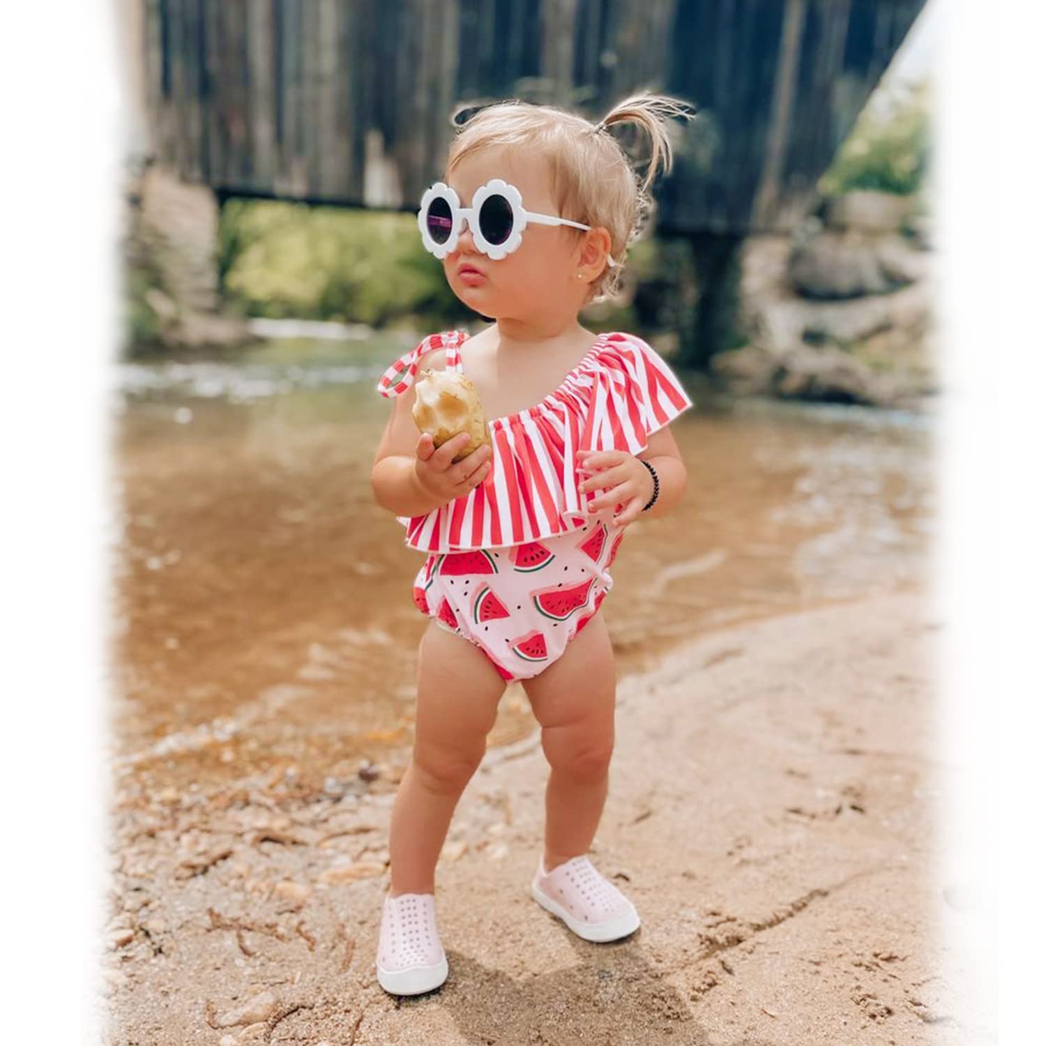 HINTINA Infant Baby Girls One Piece Swimsuits Swimming Suit Watermelon Off Shoulder Swimwear Beach Bathing Suit 6-12 Months