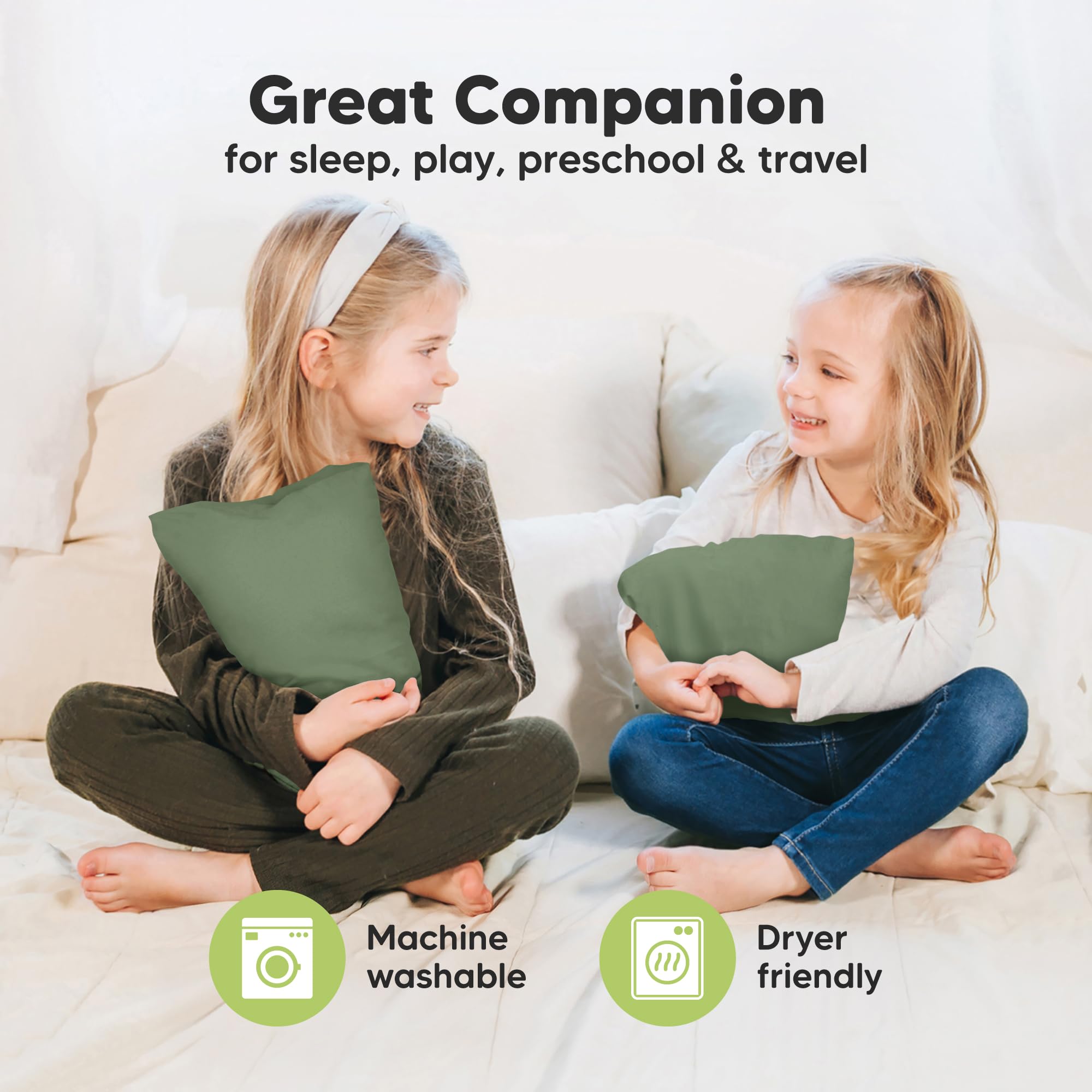 Mini Toddler Pillow with Pillowcase, 9x13 My Dreamy Pillow (Jungle Green)
