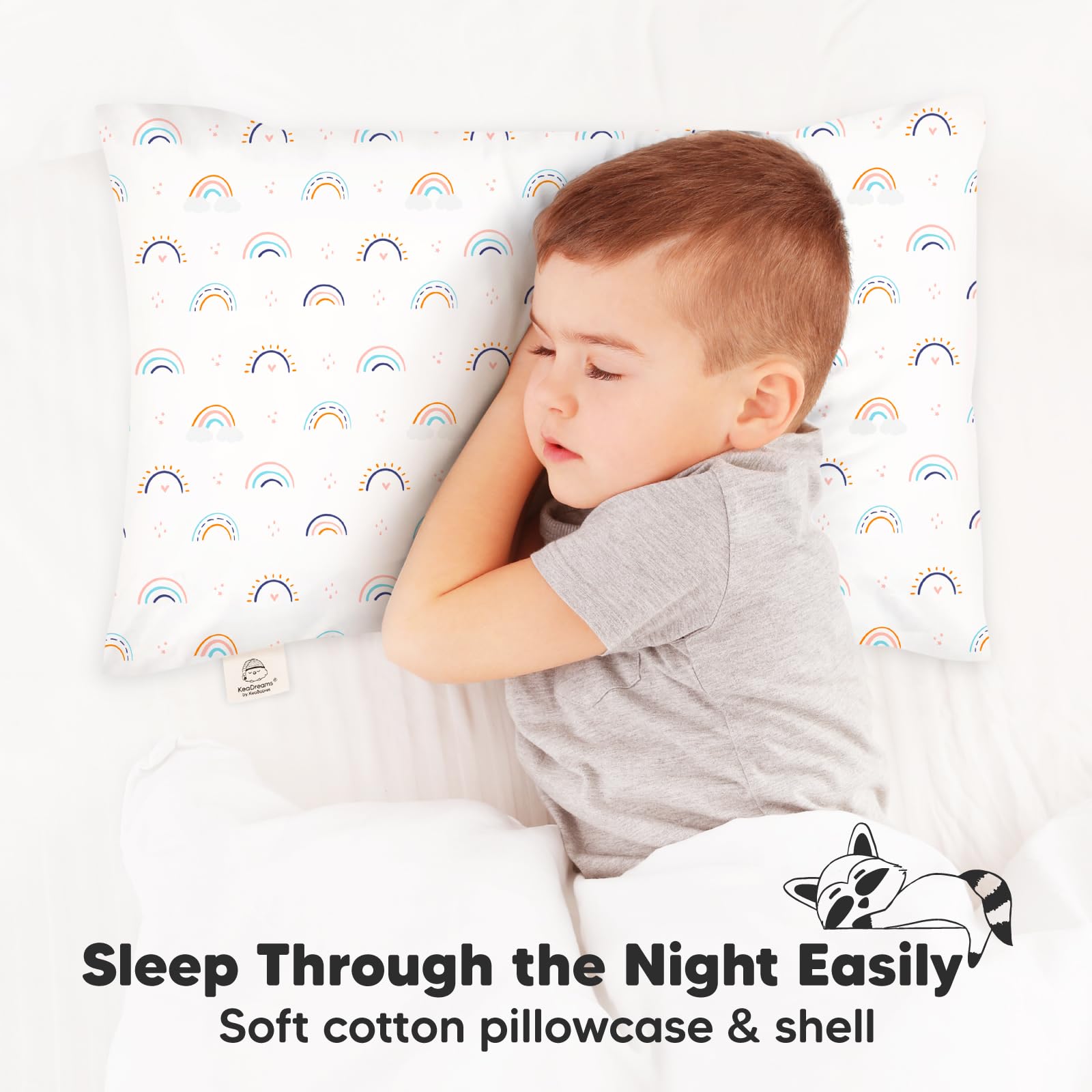 KeaBabies Organic Toddler Pillow with Pillowcase,Jumbo 14X20(Jolly Rainbow)