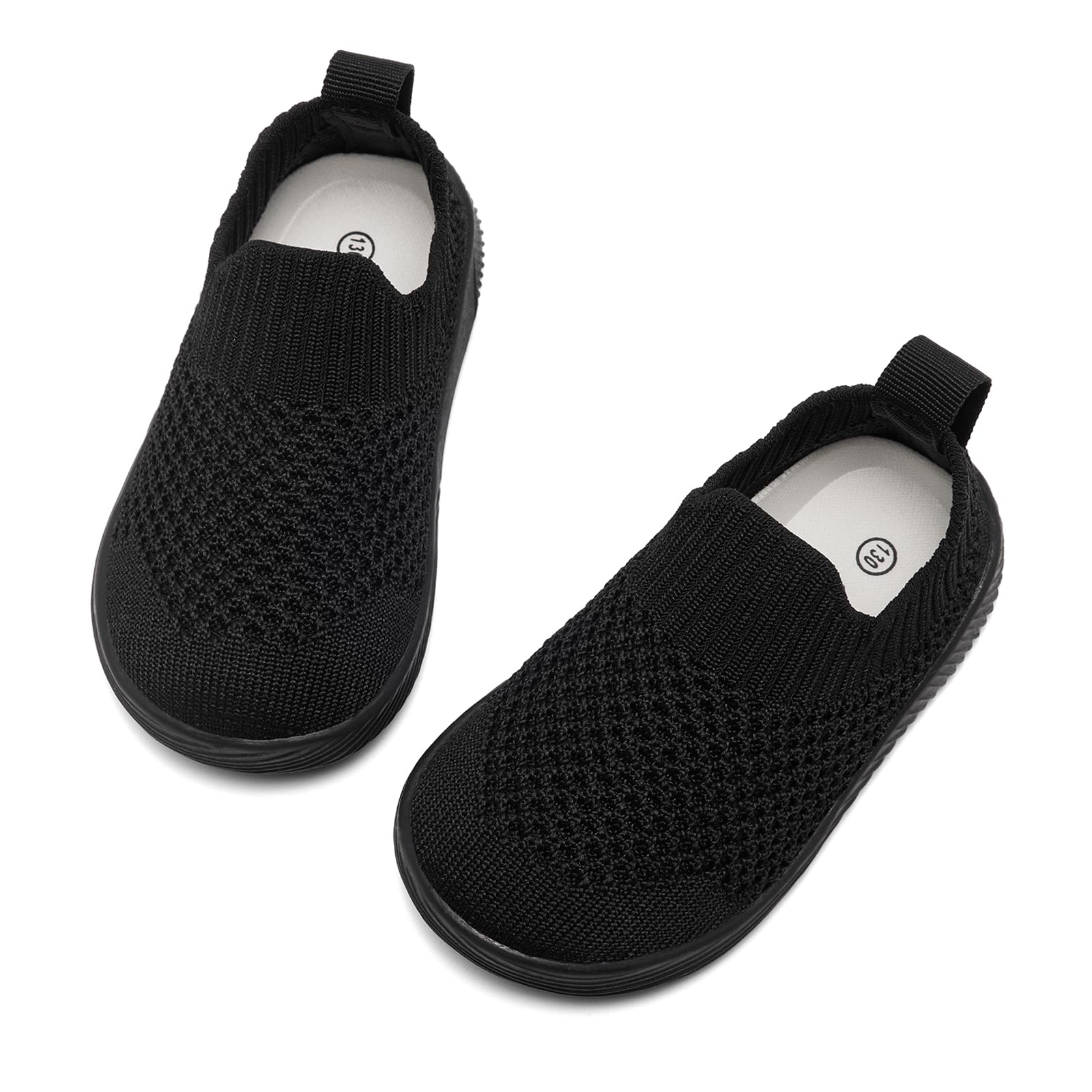 MORENDL Toddler Shoes Baby Walking Sock Shoes Non-Slip Breathable Boys & Girls Sneakers Infant Tennis Shoes All Black