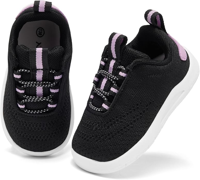 MORENDL Toddler Slip On Sneakers Baby Walking Shoes Non-Slip Breathable Unisex Pink Mesh Lace-Up Athletic Sneakers Infant Running Shoes