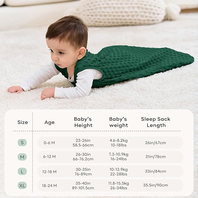 Fleece Baby Sleep Sack 0-6 Months with Plush Dots 1.5 Tog Baby Wearable Blanket with 2-Way Zipper Warm Sleeping Sack for Toddler Infant Newborn - Small, Forest Green
