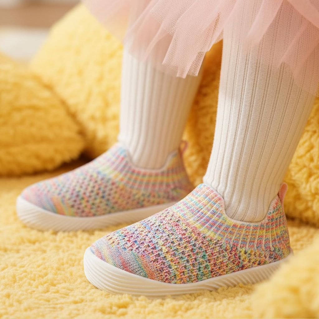 MORENDL Toddler Shoes Baby Walking Sock Shoes Non-Slip Breathable Boys & Girls Sneakers Infant Tennis Shoes Multi Rainbow 6-9Months