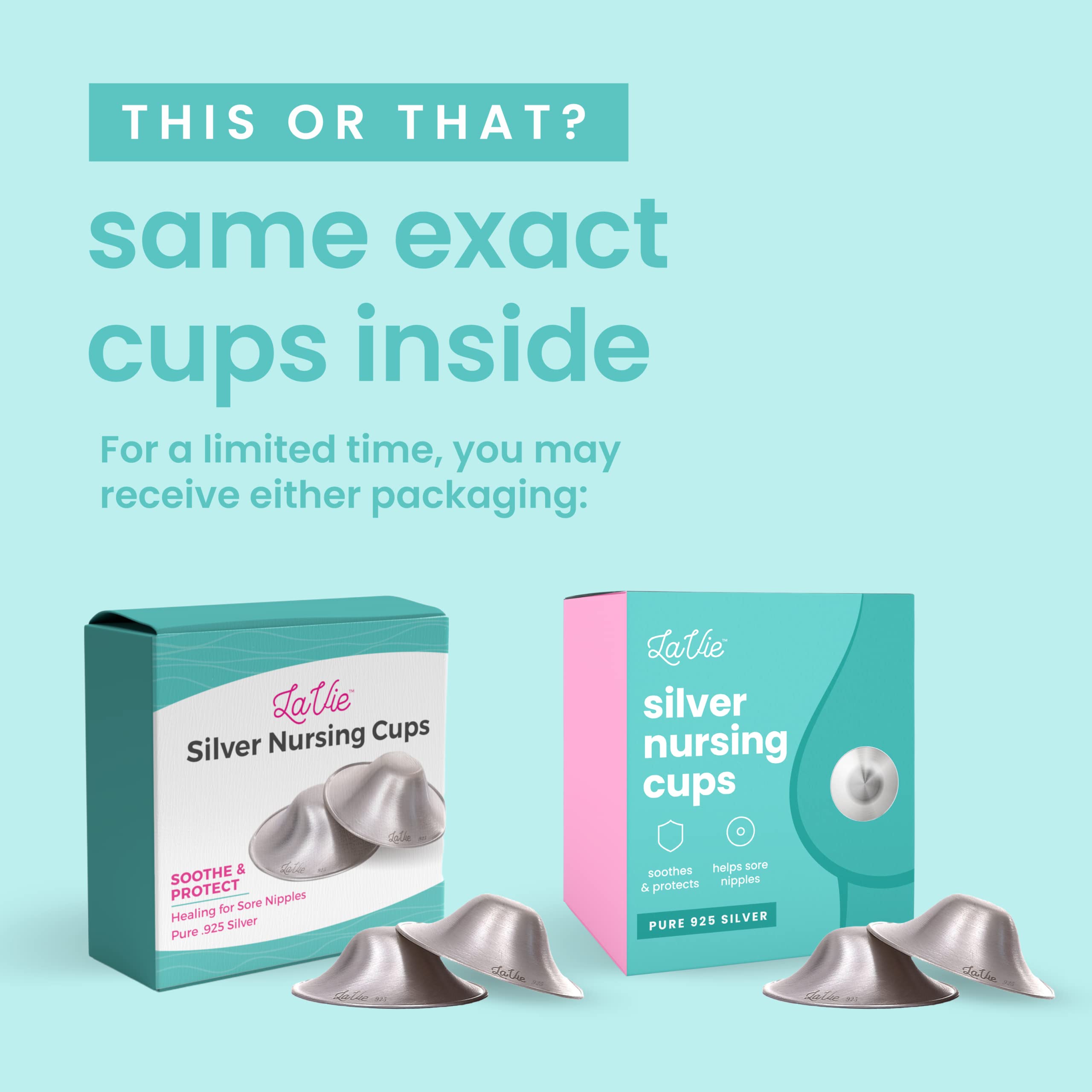 LaVie™ Silver Nursing Cups for Breastfeeding, Soothing Protection for Nursing Nipples of Newborns, Natural Relief for Nursing Moms, 925 Silver Nipple Covers All Natural (Size 2)