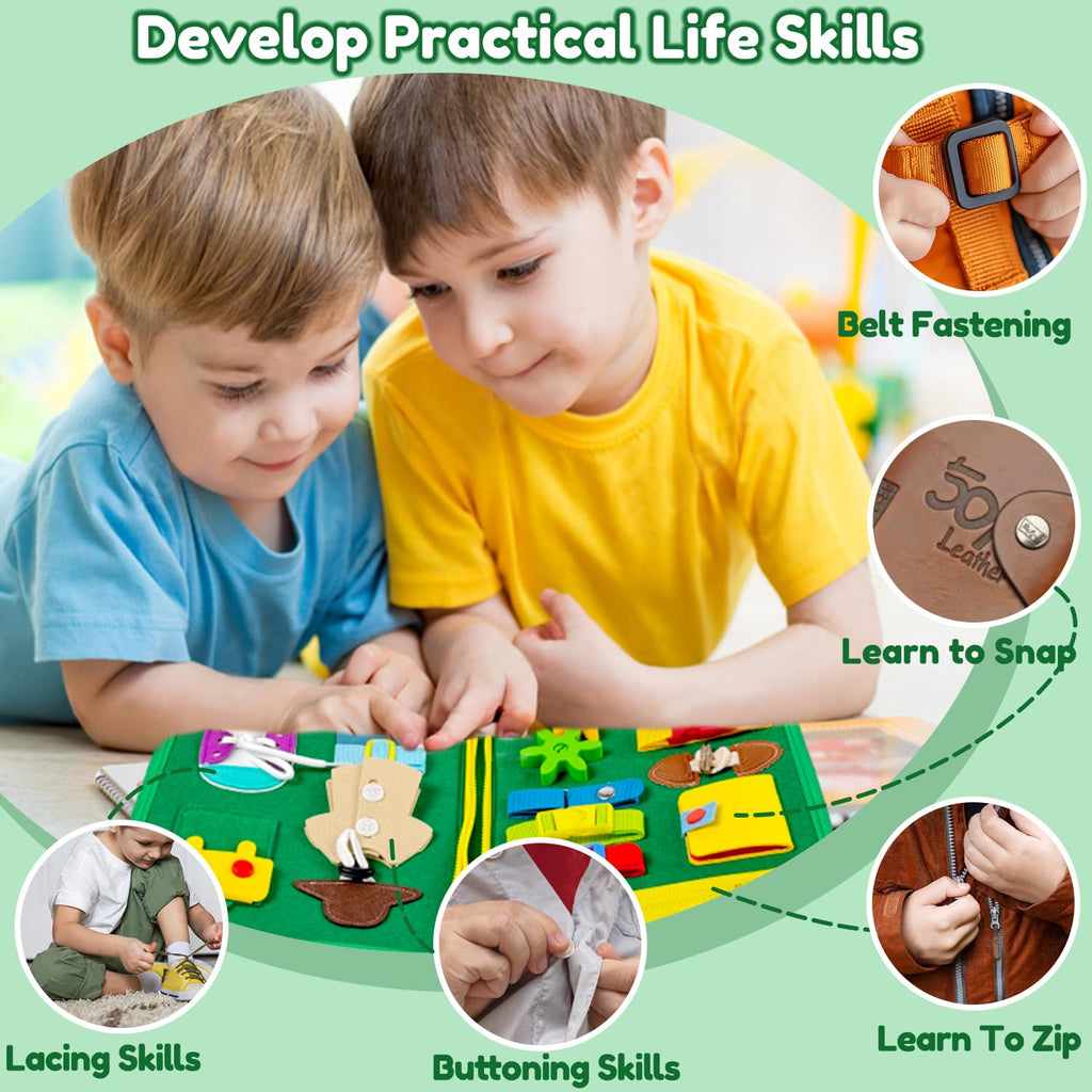 Qizfun Toddler Busy Board Montessori Toys – Sensory Busy Book, Educational Learning Travel Toy for Airplane & Car, Keeps Toddlers Engaged, Birthday Gifts for Toddler Boys Girls