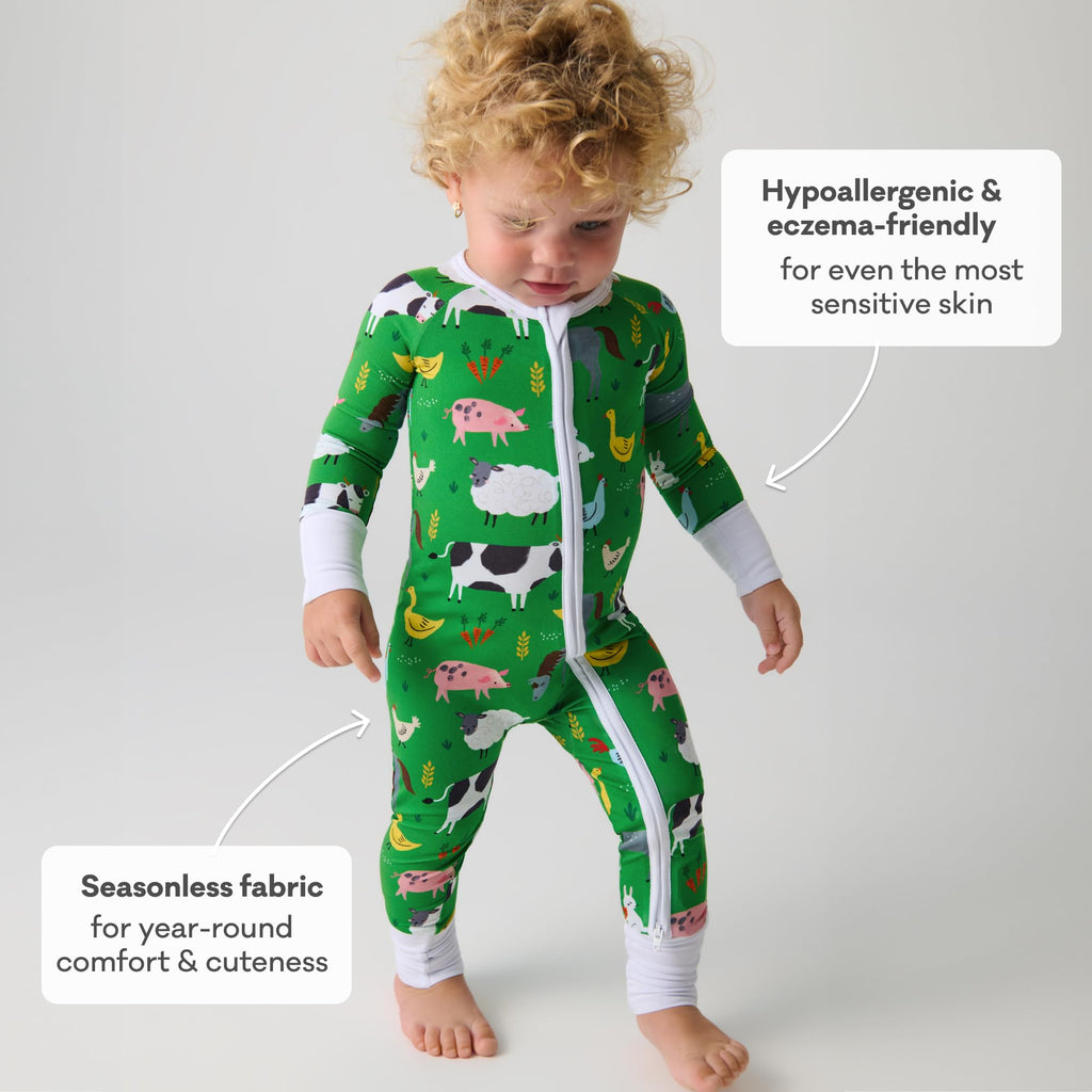 Little Sleepies Baby Pajamas, Green Farm Animals, 0-3M