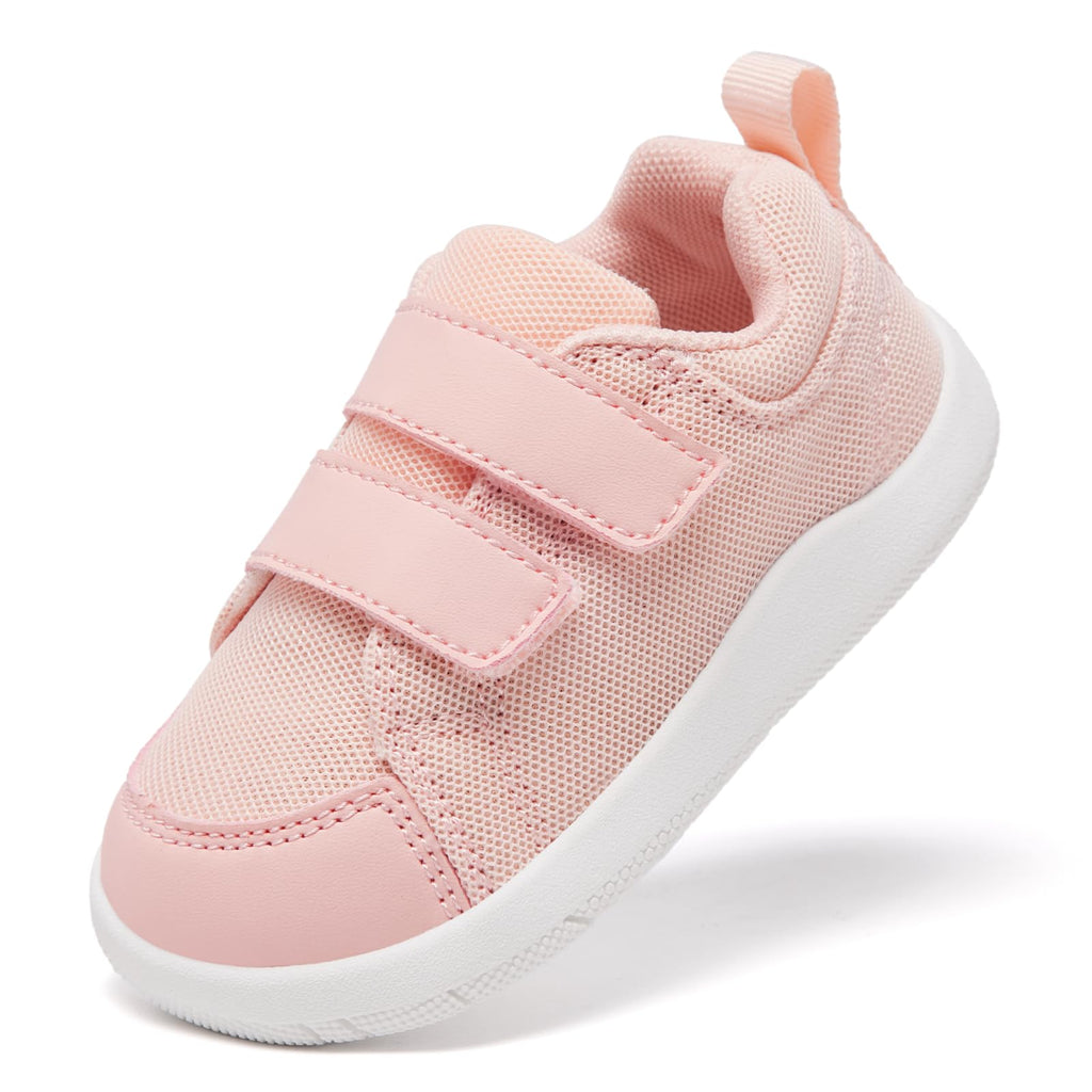 MORENDL Toddler Girl Shoes Baby Wide Toe Box Barefoot Shoes Girls Walking Shoes Non-Slip Minimalist Sneakers Comfort Zero Drop Tennis Outdoor Activities Pink Mesh Size 7