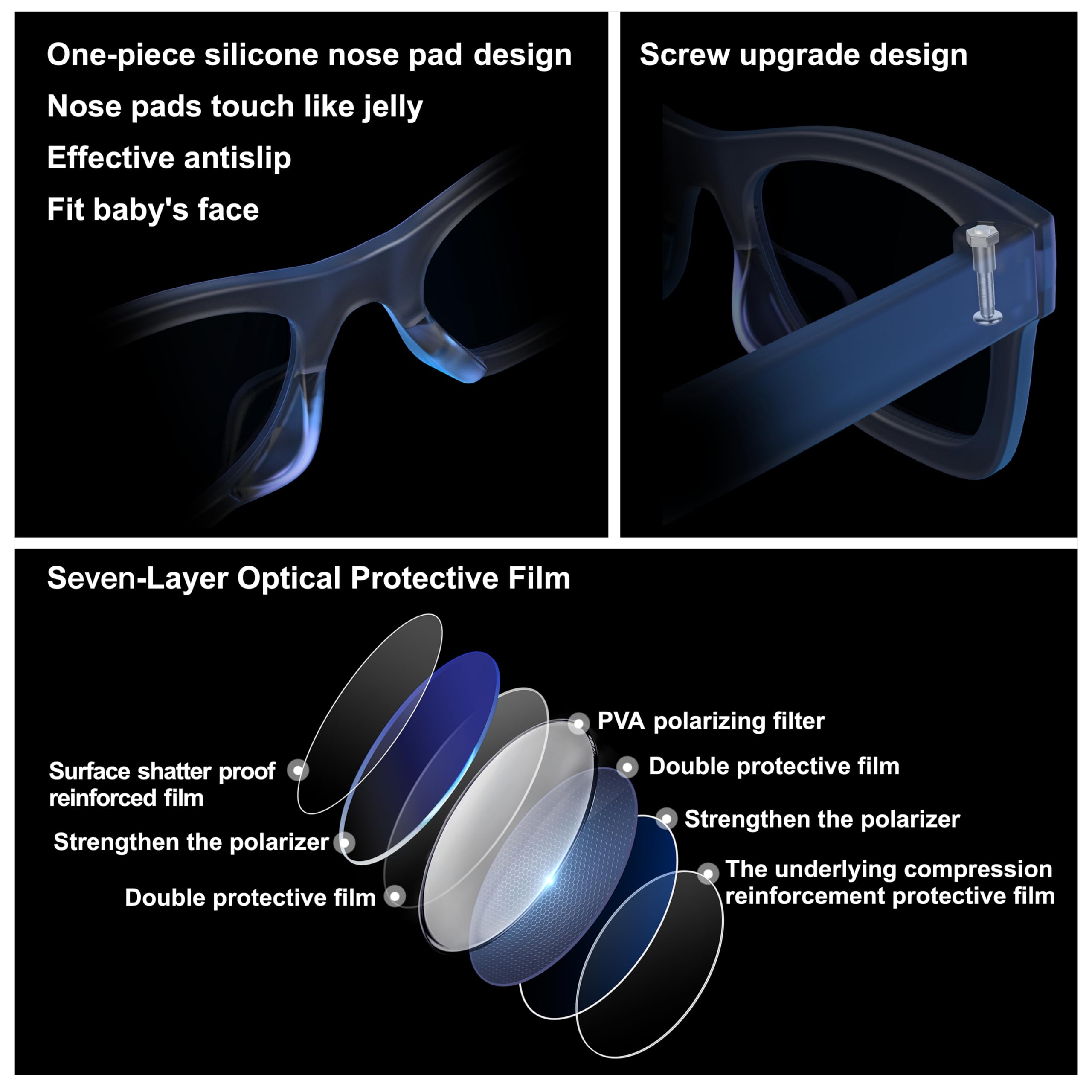 COCOSAND Flexible Polarized Baby Sunglasses with Strap & Silicone Nose Pads