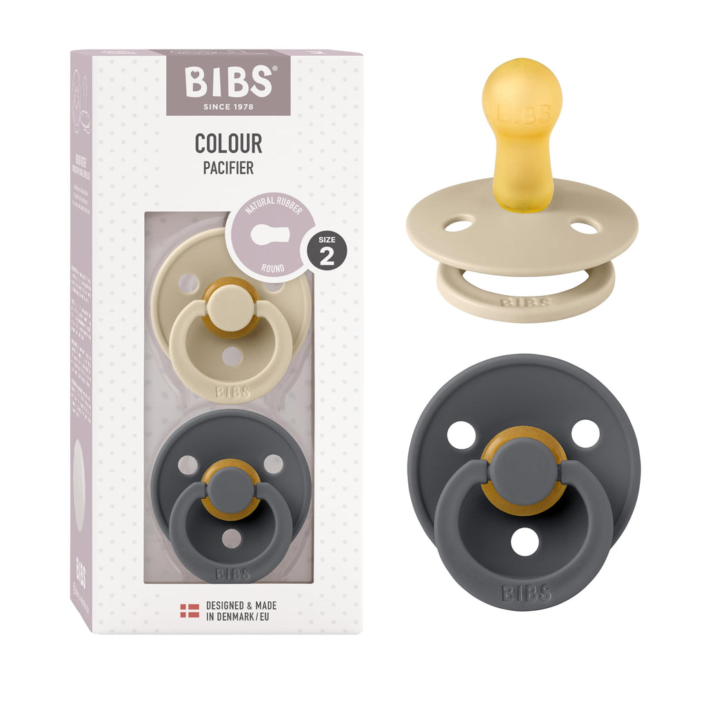 BIBS Pacifiers Colour Collection | Natural Rubber Baby Pacifier | Set of 2 BPA-Free Soothers | Made in Denmark | 18+ Months (Pack of 2) | Sage Night/Cloud Night