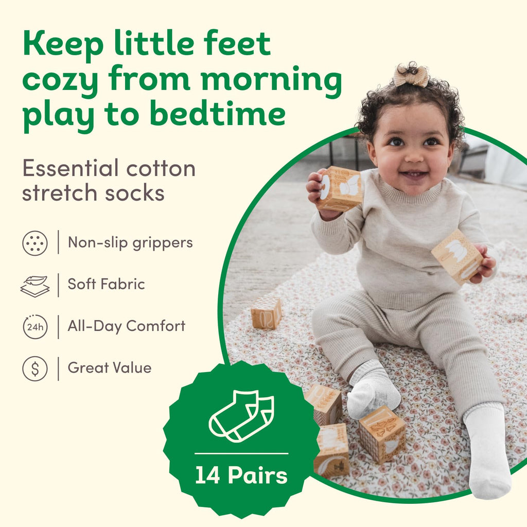 Fruit of the Loom Baby & Toddler Grow & Fit Flex Zones Cotton Stretch Crew Socks - Unisex, Girls, Boys (6-12 Months, White)