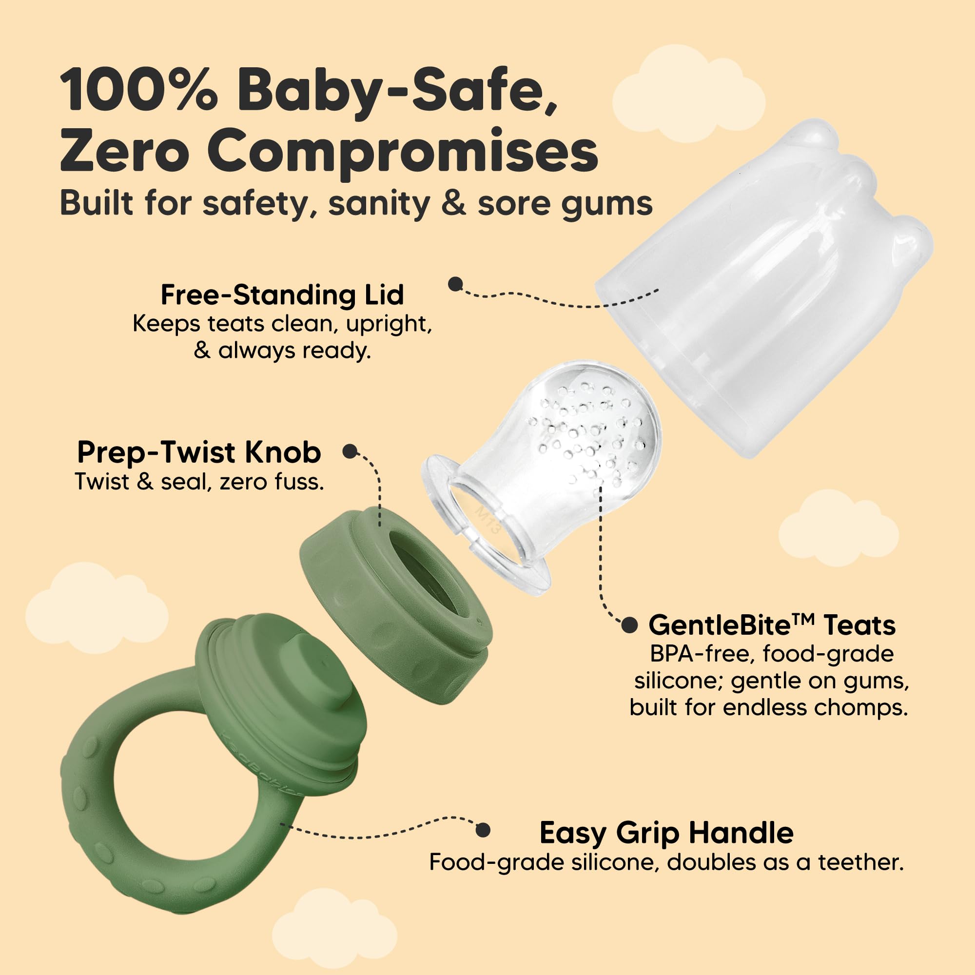 KeaBabies Baby Fruit Feeder 2pk, Silicone Baby Food Feeder,BPA-Free (Slate)