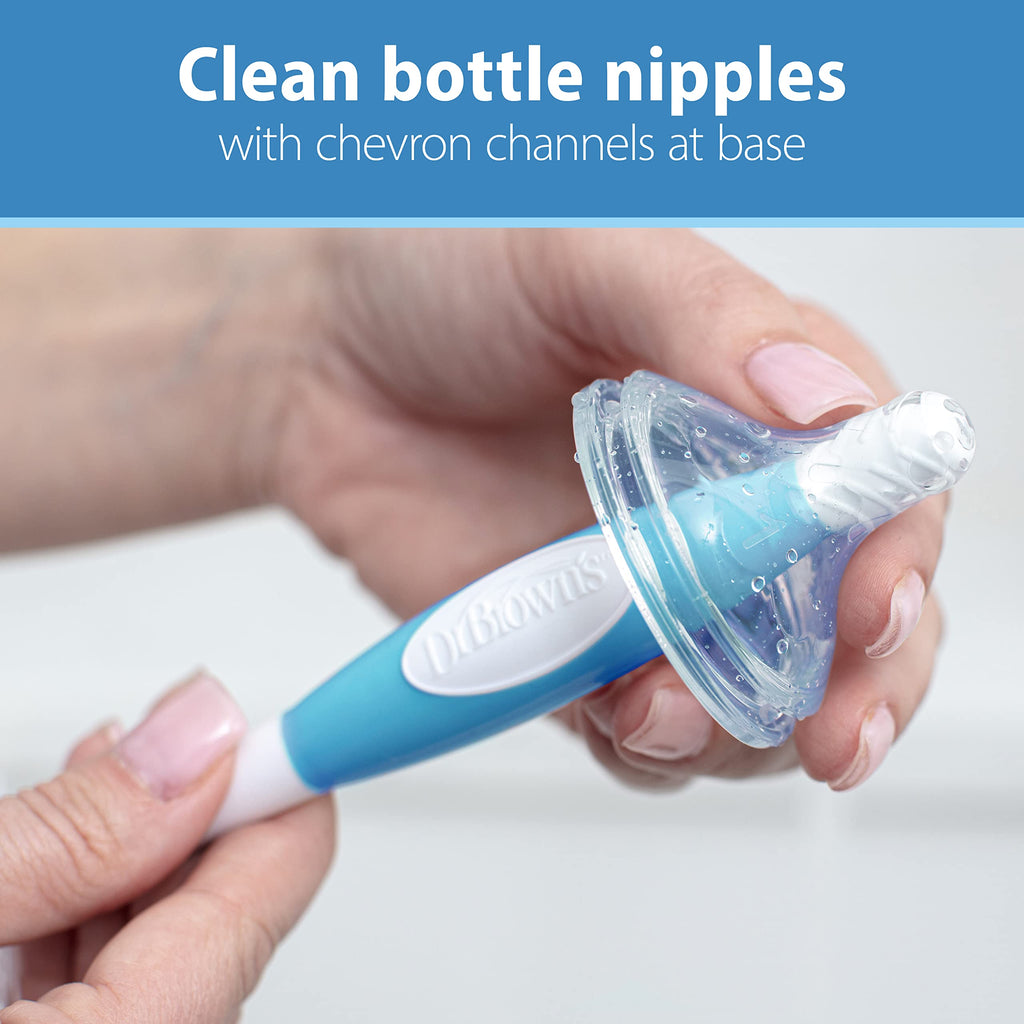 Dr. Brown's Reusable Sponge Baby Bottle Cleaning Brush with Suction Cup Stand, Scrubber and Nipple Cleaner, BPA-Free, Blue, 1-Pack