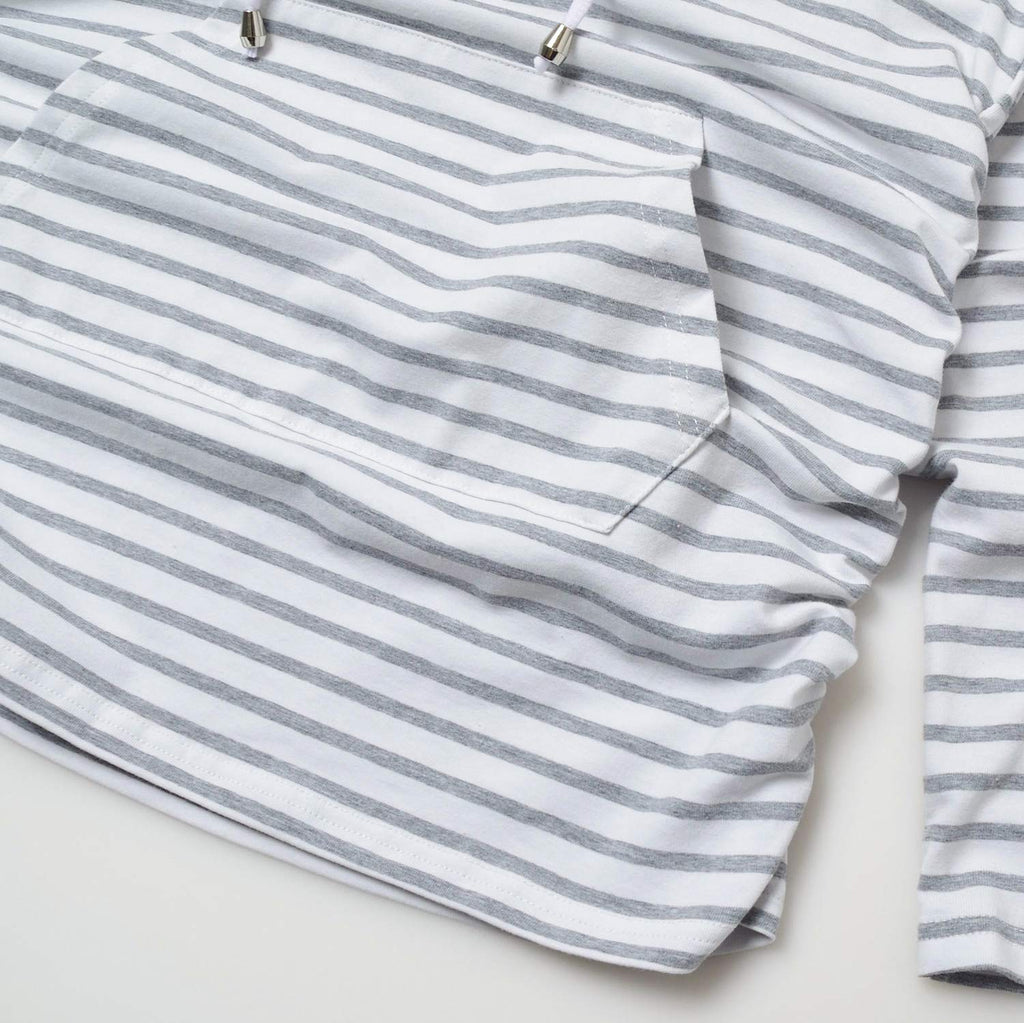 GINKANA Womens Maternity Hoodie Top Sweatshirt Long Sleeve Pregnancy Tunic Top,White with Grey Stripe,Medium