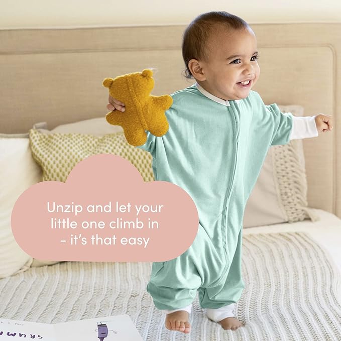 SleepingBaby Flying Squirrel Toddler Pajamas with Practical Zipper for Quick Diaper Changes and Travel Comfort - Mint - 4-5T