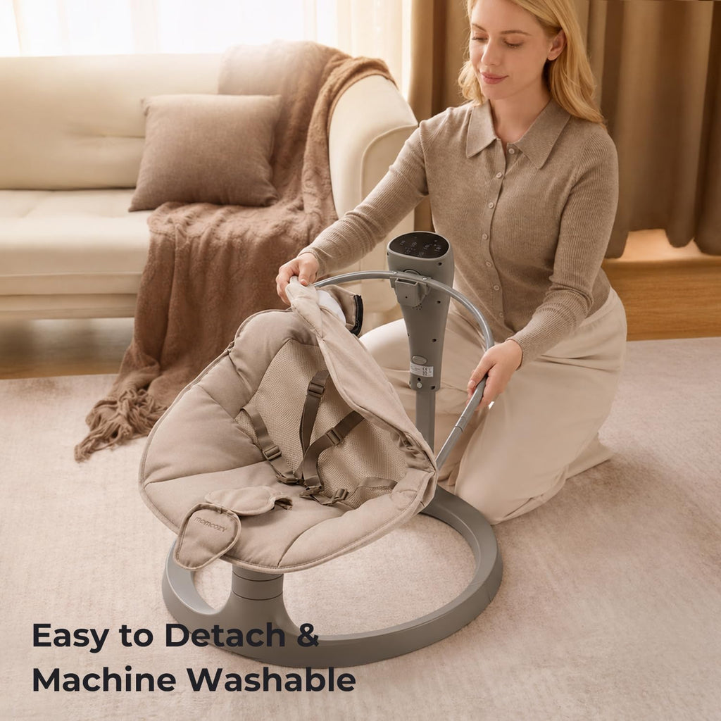 Momcozy 2-in-1 Electric Baby Swing, Dual-Arm Support System, Khaki