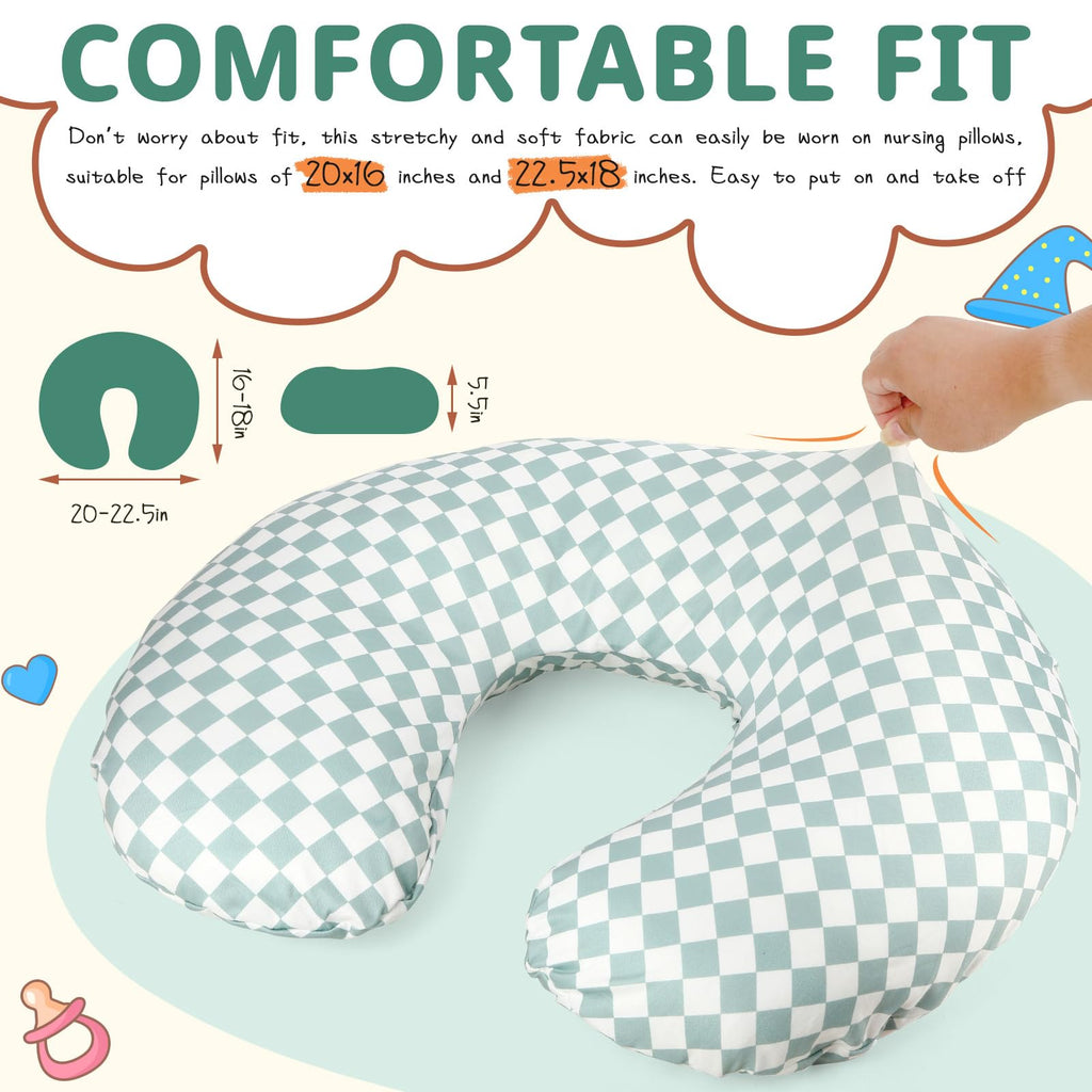FEBSNOW 2 Pack Baby Nursing Pillow Cover, Stretchy Soft Cotton Nursing Cover for Breastfeeding Pillow Removable Comfortable Baby Feeding Slipcovers for Boy Girl, Checkerboard