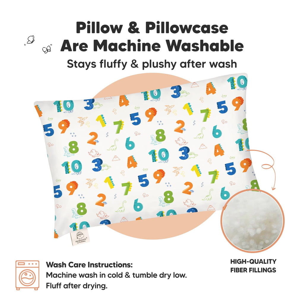 Toddler Pillow with Pillowcase, 13x18 My Little Dreamy Pillow (Dino123)