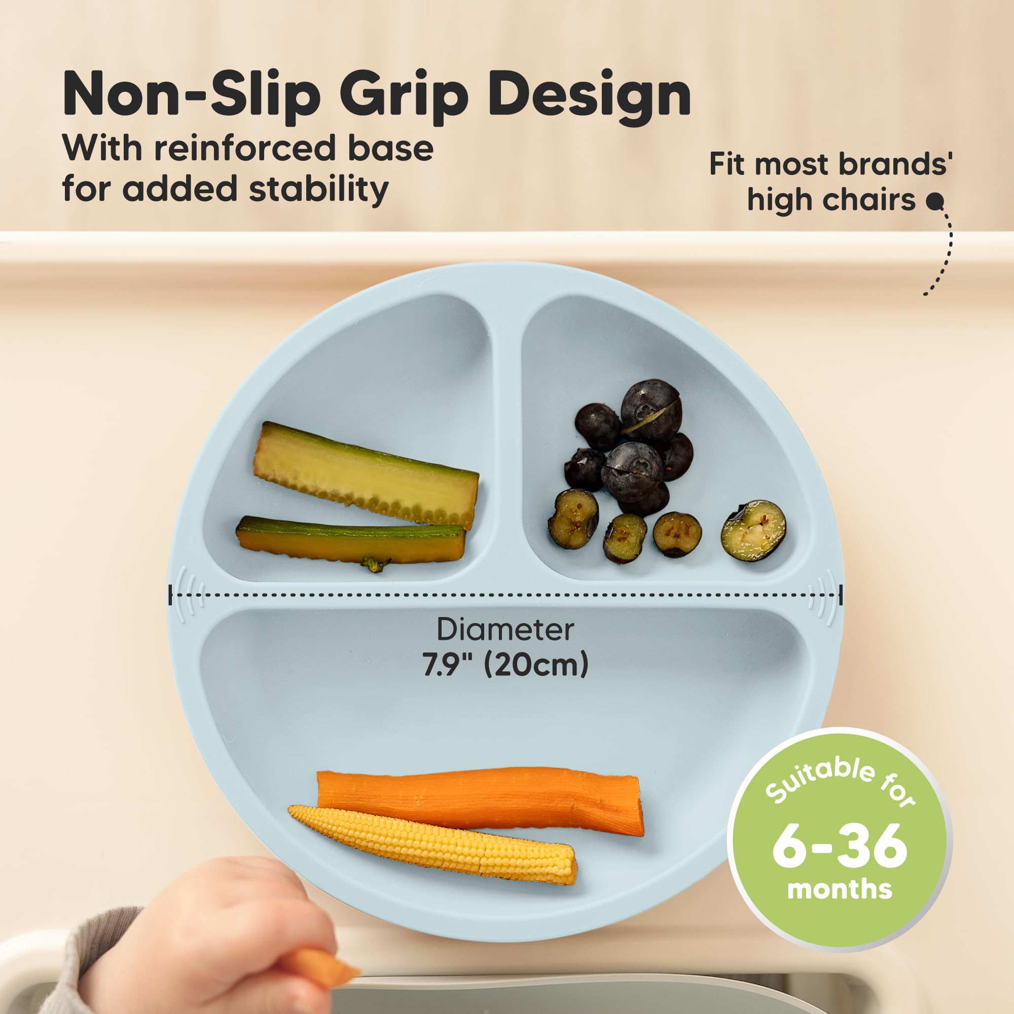 KeaBabies Suction Plates for Baby, Toddler, 3-Pack, 100% Silicone (Alps)