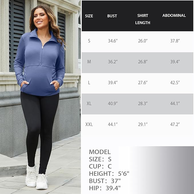 GINKANA Maternity Women's Long Sleeve Shirt Half Zipper Lapel Lightweight Casual Maternity Pullover with Pockets