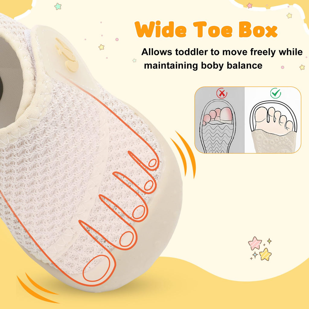 FEETCITY Infant Sneakers Baby Girls Walker Shoes Wide Baby Barefoot Shoes Slip On Infant Crib Shoe Lightweight Beige