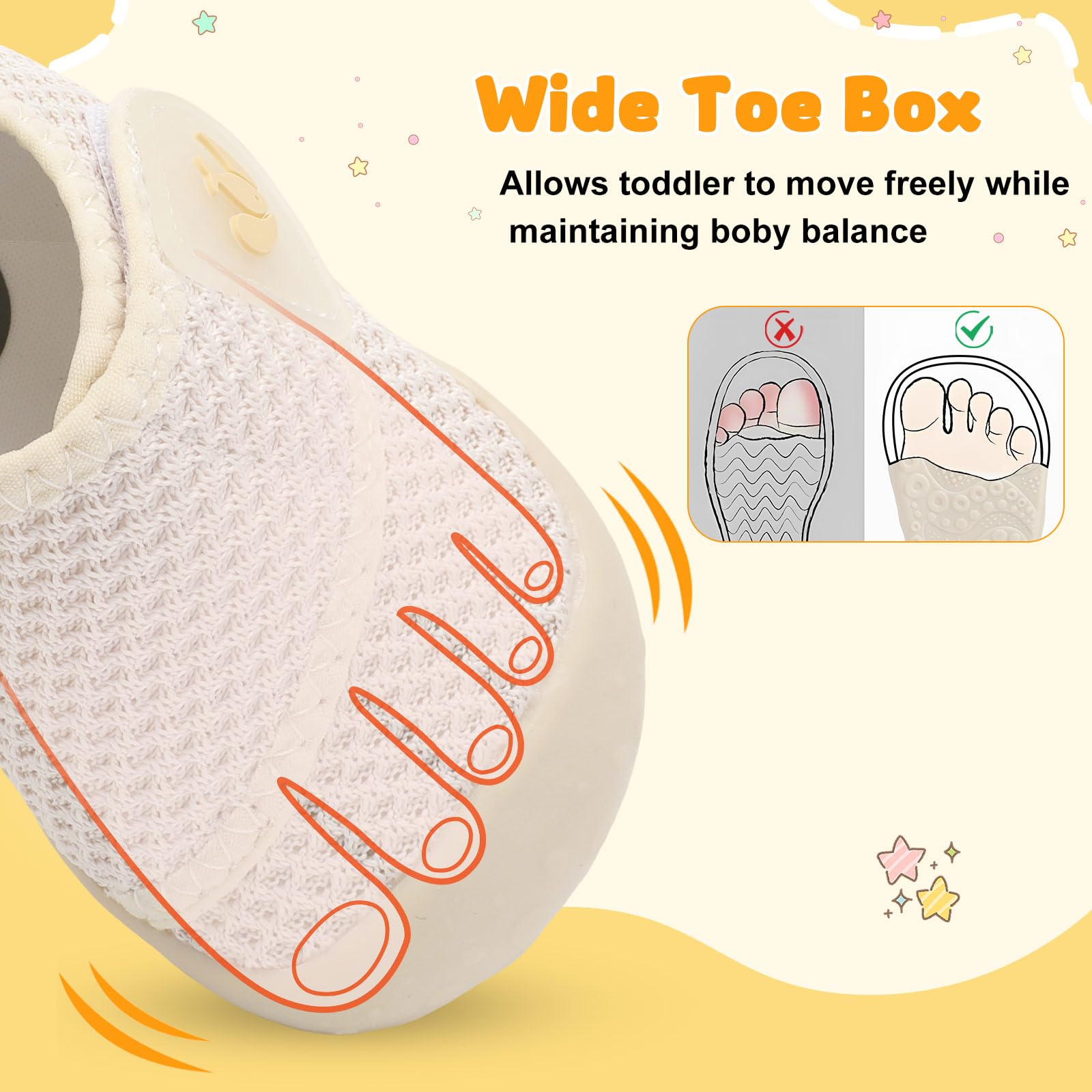 FEETCITY Infant Sneakers Baby Girls Walker Shoes Wide Baby Barefoot Shoes Slip On Infant Crib Shoe Lightweight Beige
