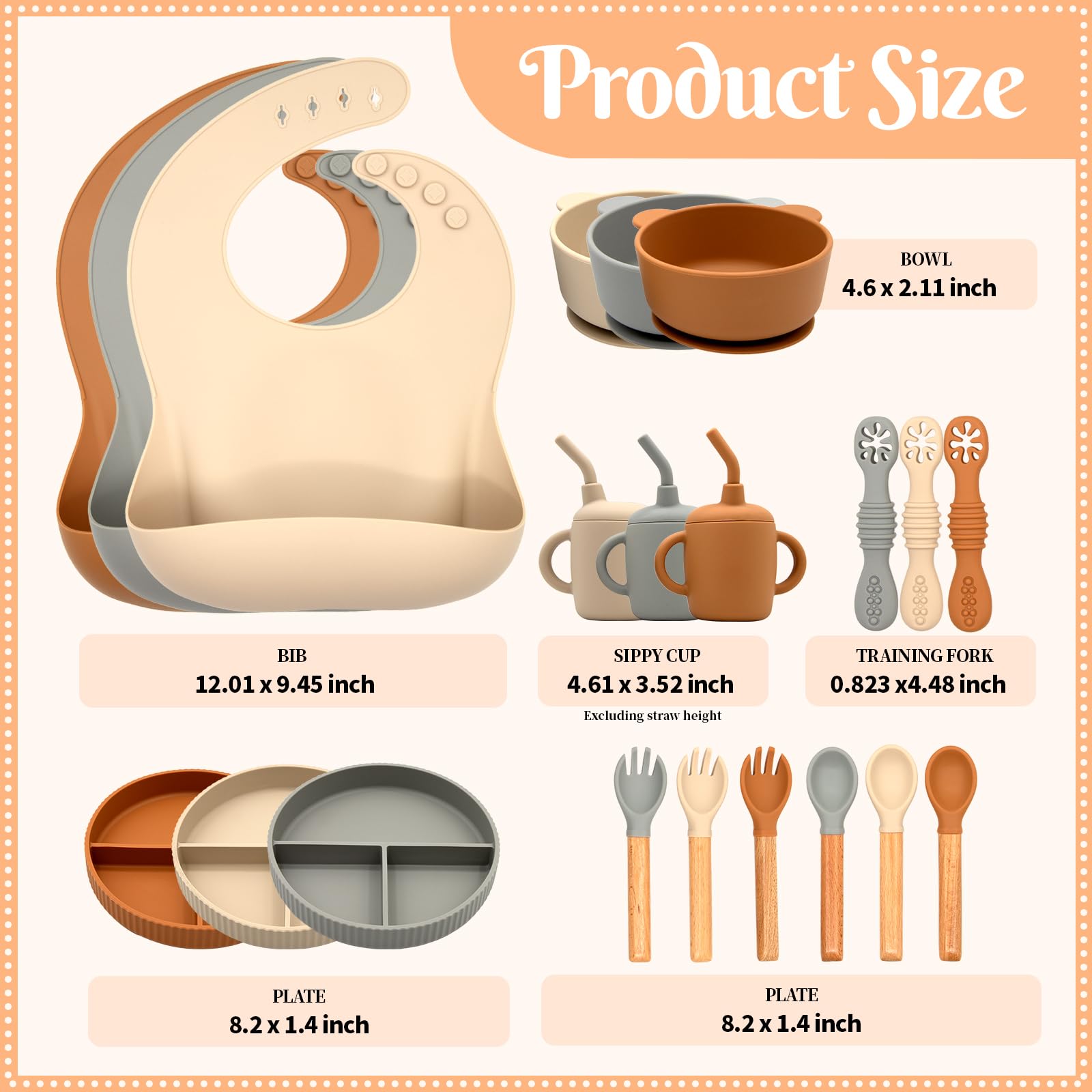 CHCC Silicone Baby Feeding Set 21 Pcs, Baby Led Weaning Supplies, Baby Feeding Supplies Set BPA Free, Essentials for Newborn Gift Walnut Color, Beige, Smoky Gray