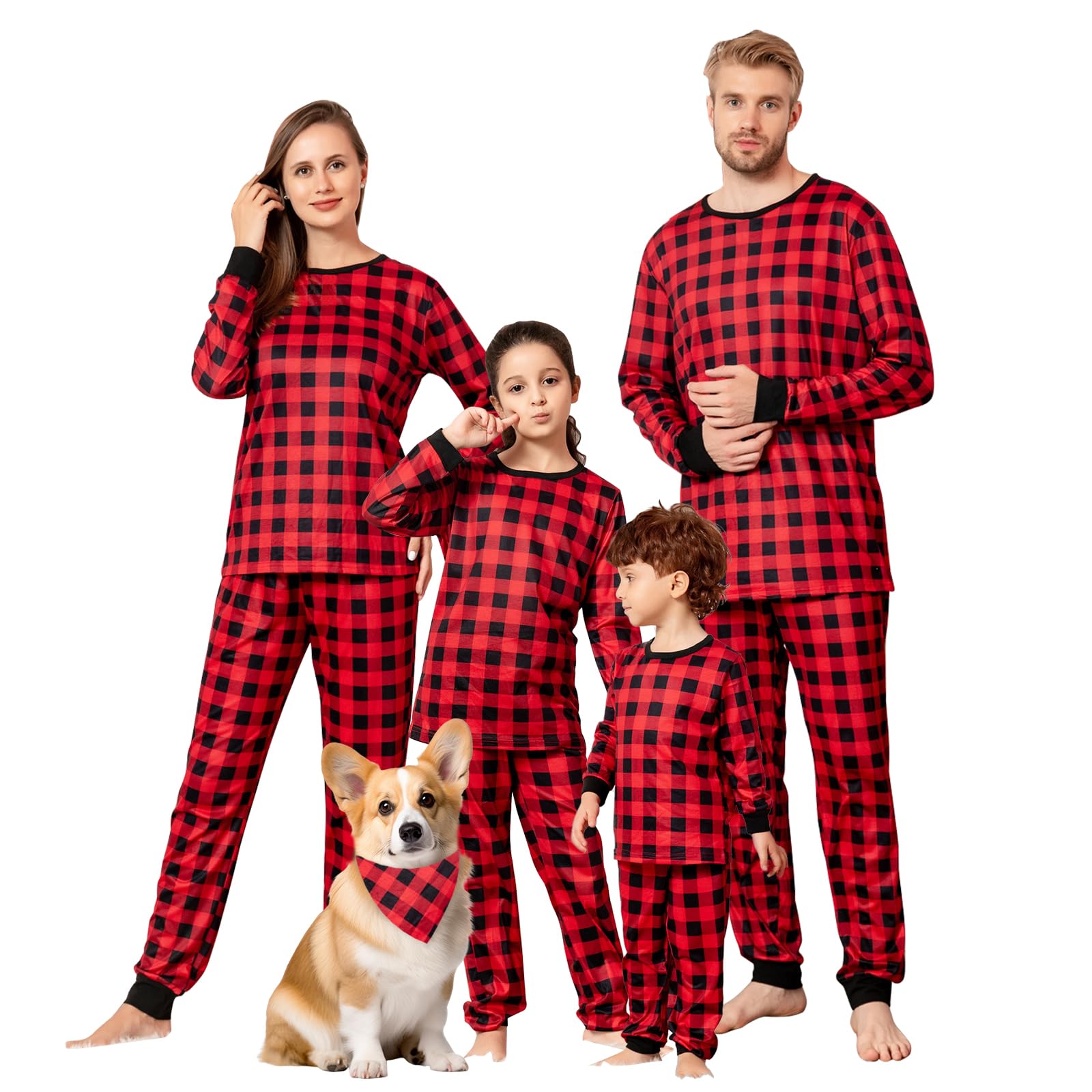 Schbbbta Kids Christmas Plaid Pajamas Boys Girls Button Down Sleepwear Pjs Set, Black Red Plaid, 9-10 Years=Tag 150
