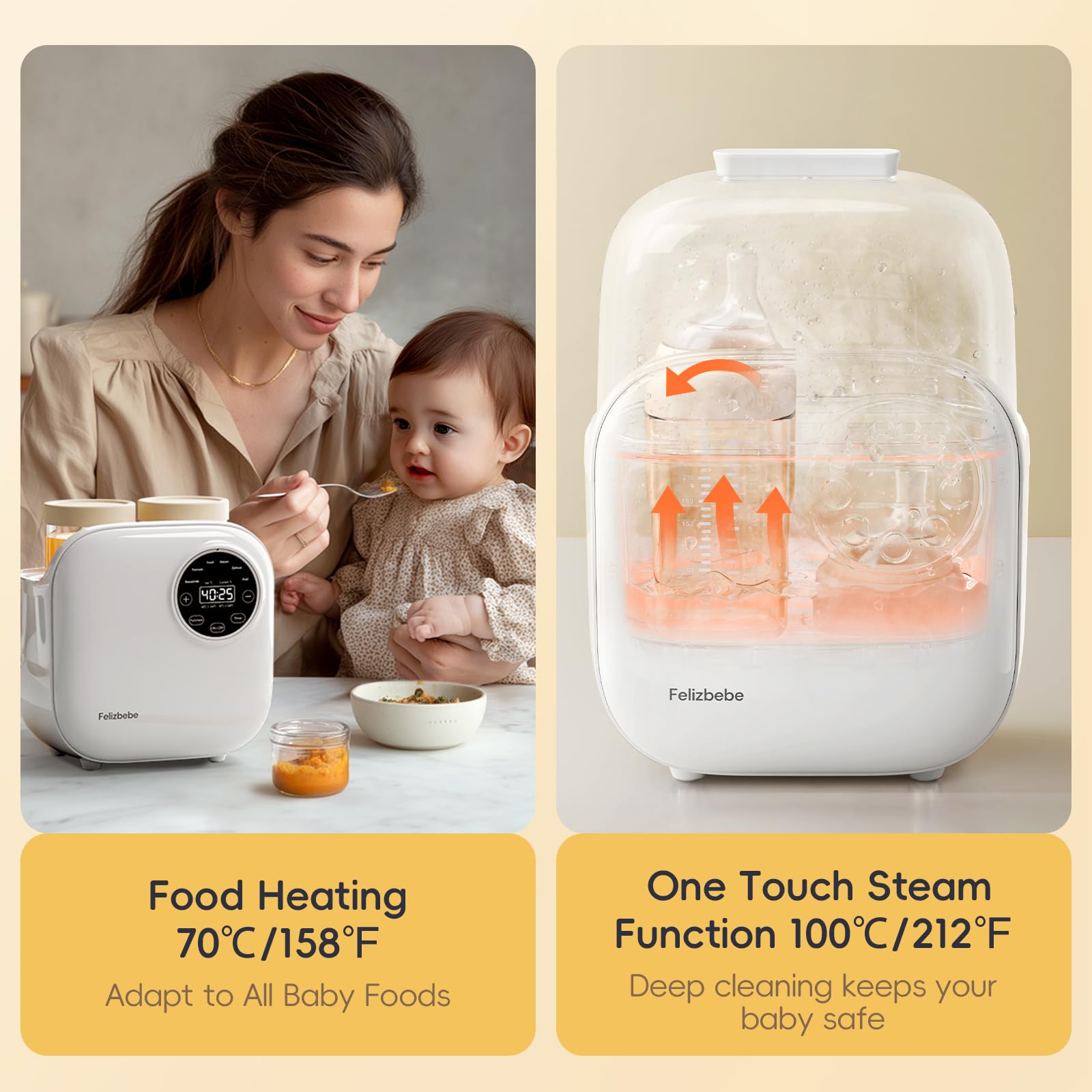 Baby Bottle Warmer, Felizbebe 10-in-1 Double Bottle Warmer for Breastmilk or Formula, Accurate Temperature Control, Timer, Sterili-zing, Defrost, Heat Food, Keep Warm, Breast Milk Warmer for Baby