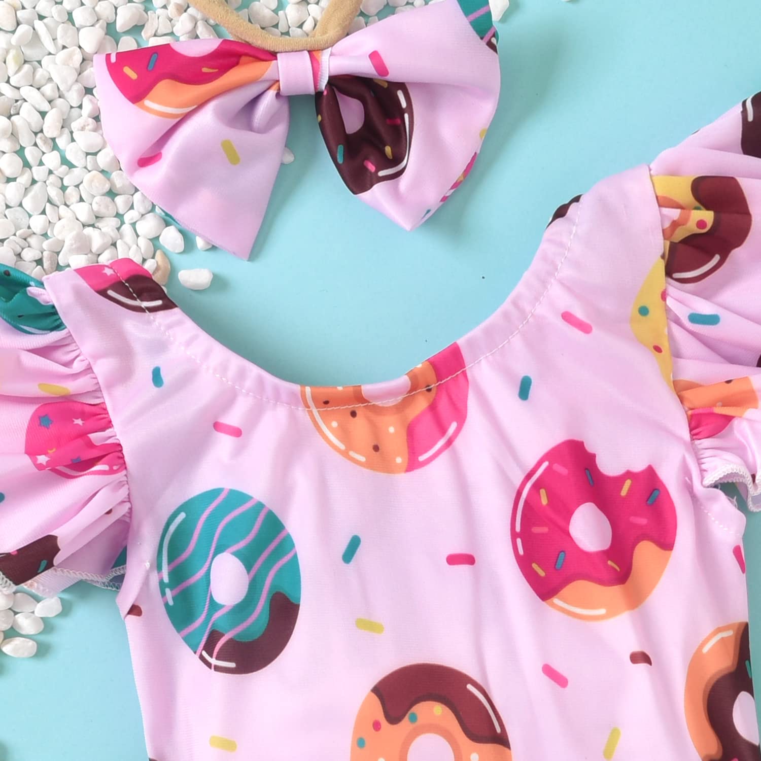 0-6 Months Infant Swimsuit Girl Baby Donut Swimsuit One Piece Ruffles Swimwear Bathing Set 3 Months Pink