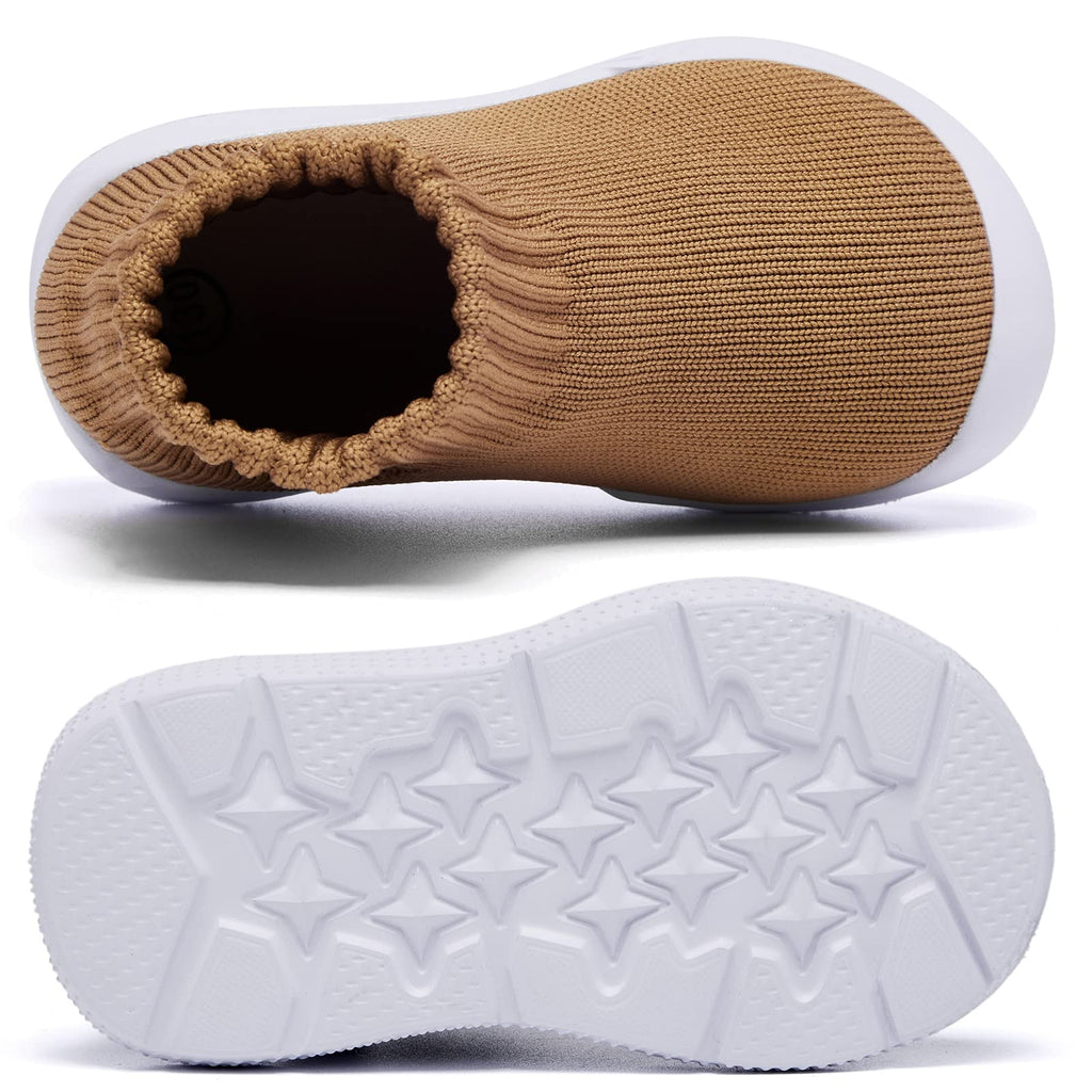 MORENDL Toddler Sock Shoes Baby Walking Shoes Infant Slippers Boys & Girls Non-Slip Sneakers Brown