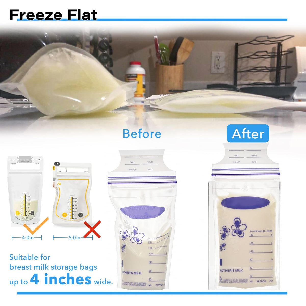 Ugotfeels 2 Pack Breastmilk Storage Bags Container with Freezer Flattener