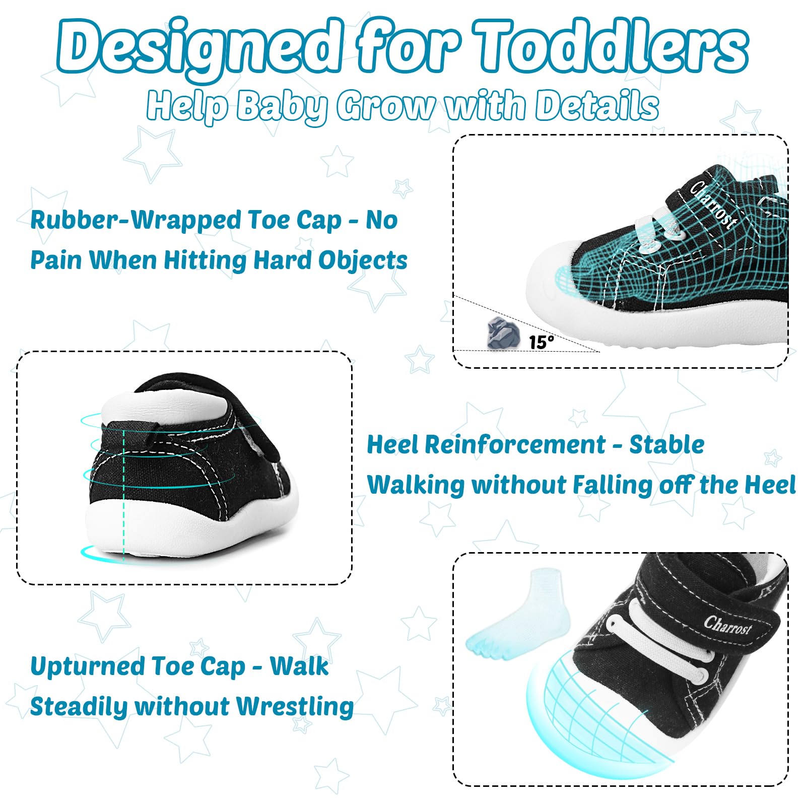 Charrost Baby Walking Shoes Toddler Girl Boy Soft Breathable Canvas Shoes