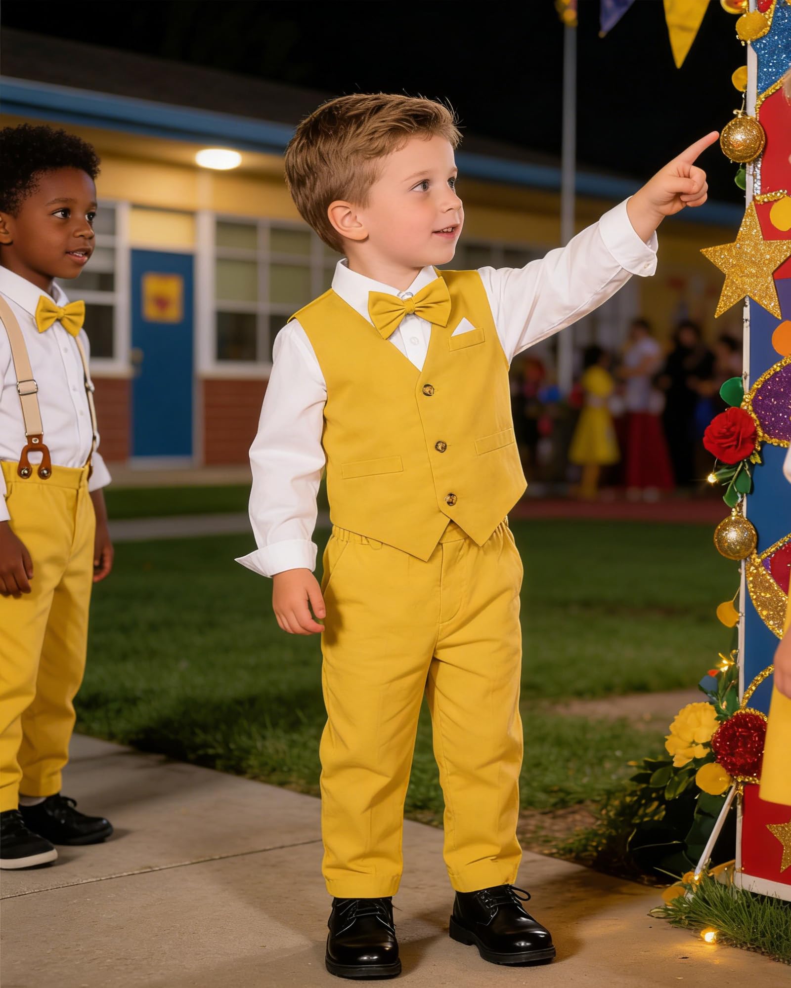 SANGTREE Boys Cotton Linen Formal Suit Yellow Lemon 3-4T=Tag 120