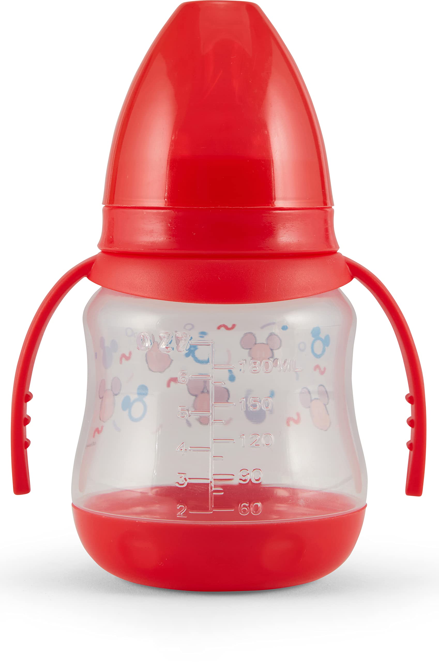 Disney 2 Pack 7 Ounce Baby Bottles with Character Prints and Colored Covers with Double Handle - BPA Free and Easy to Clean