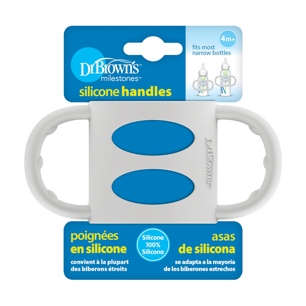 Dr. Brown's Narrow Baby Bottle Handles, 100% Silicone, Easy Grip Removable Handles for Bottle to Sippy Cup Transition, Gray, 4m+