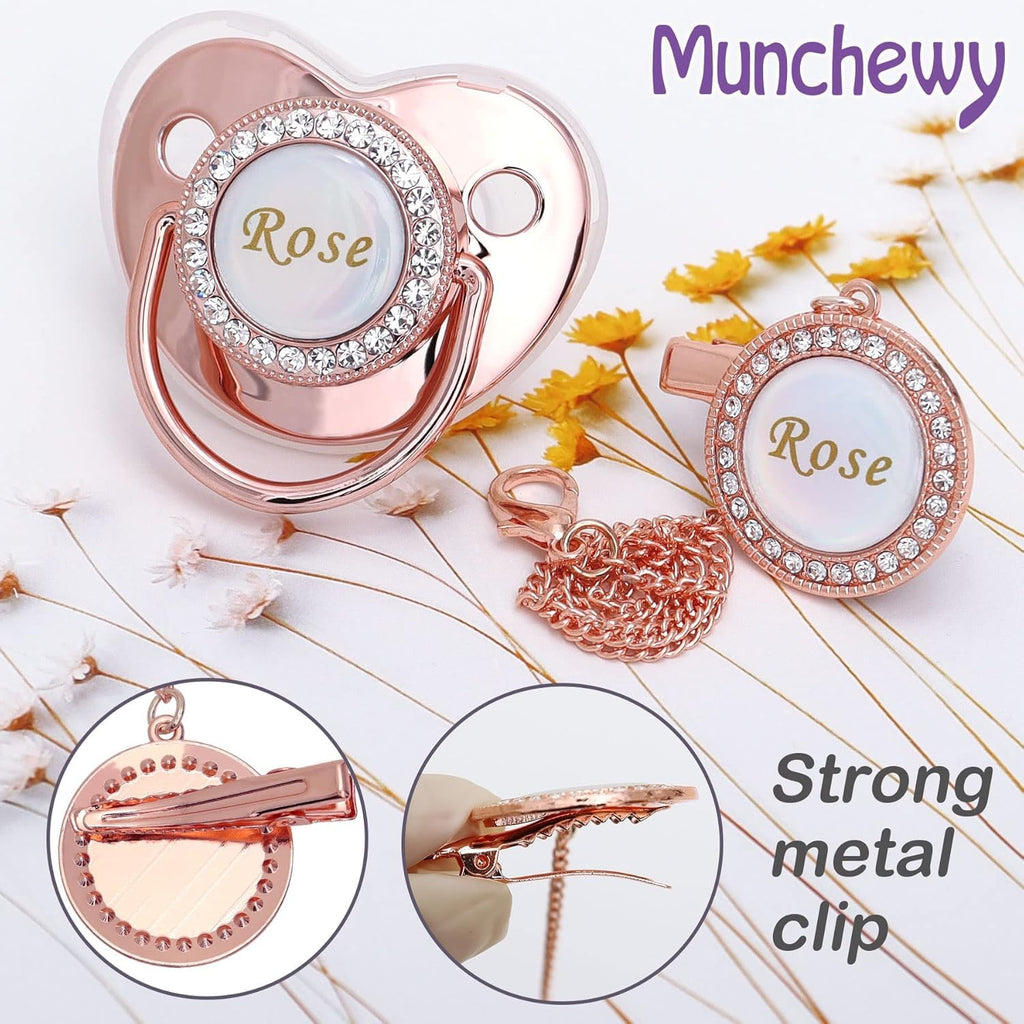 Munchewy Custom Baby Pacifier with Name and Clip for Newborns(White)