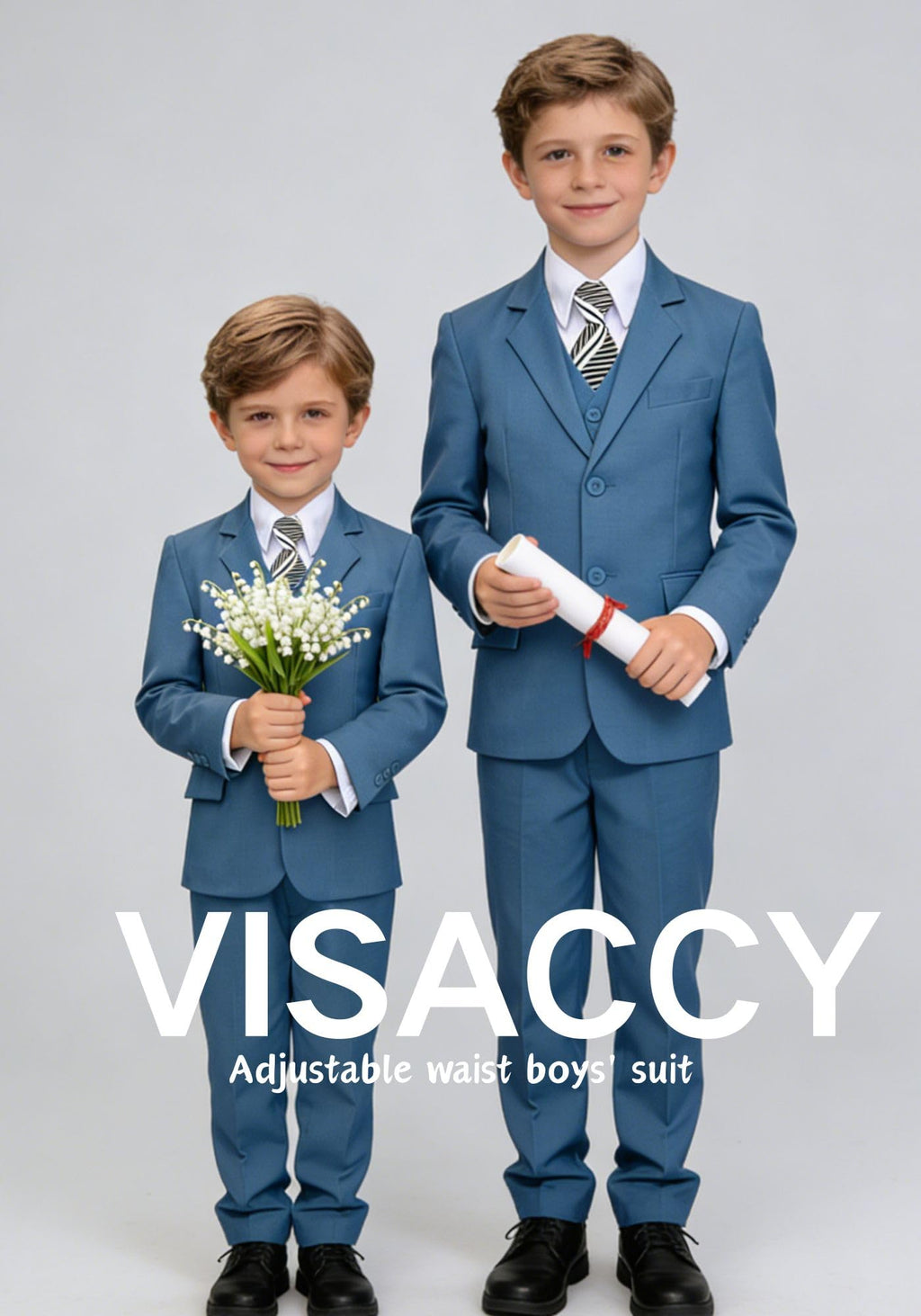 Visaccy Boy Suits Ring Bearer Outfit Kids Suit Toddler Wedding Suits for Boy Slim Fit Formal Wear Blue Gray Size 16