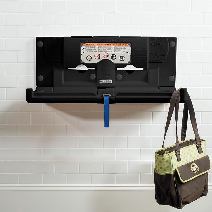 Foundations Classic Horizontal Wall-Mounted Baby Changing Station for Commercial Restrooms, Includes One Handed Adjustable Safety Strap & Liner Dispenser, Black (100-EH-02)