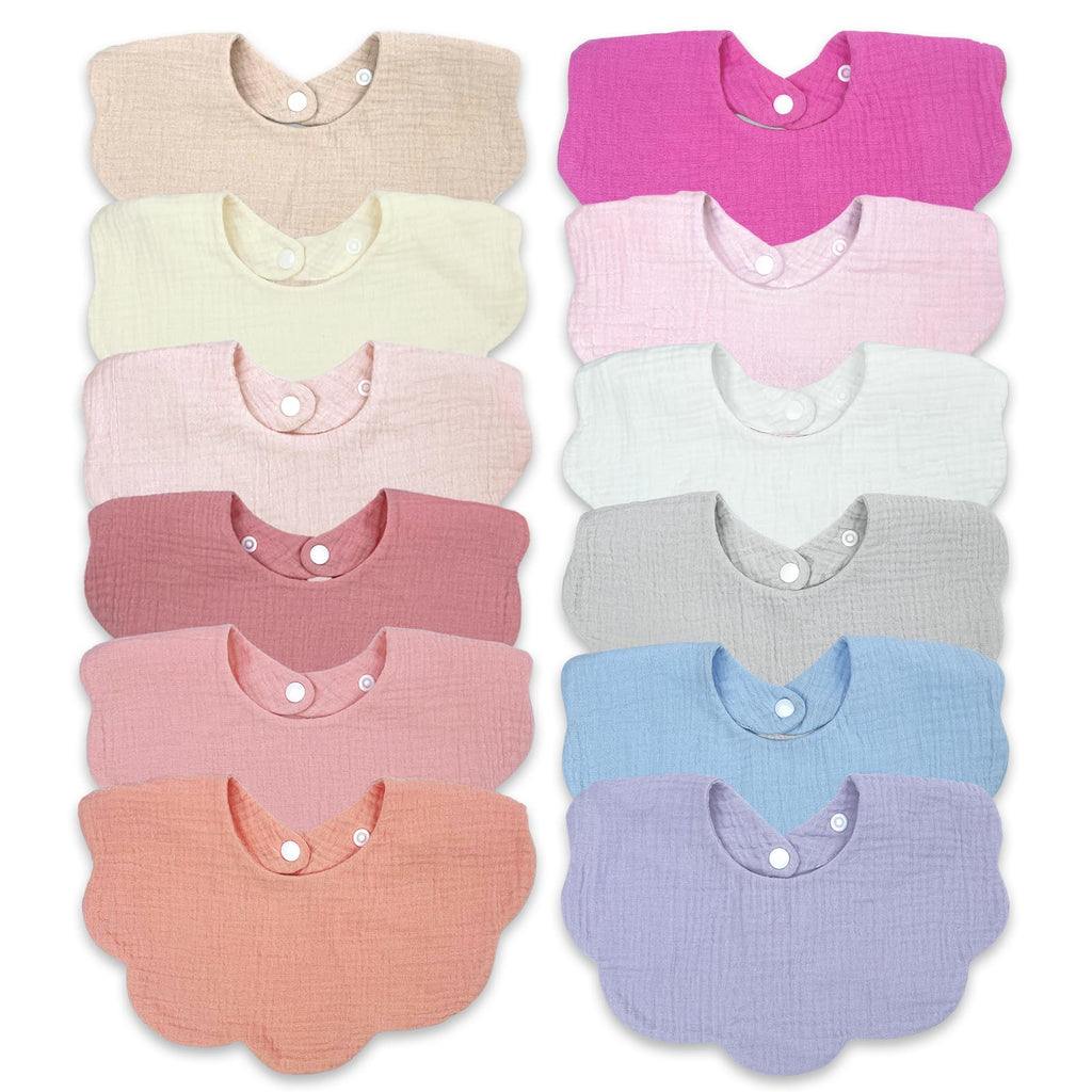 DOSMINEBaby Muslin Bibs 12 Pack Adjustable 4-Layer Drool Bibs Unisex