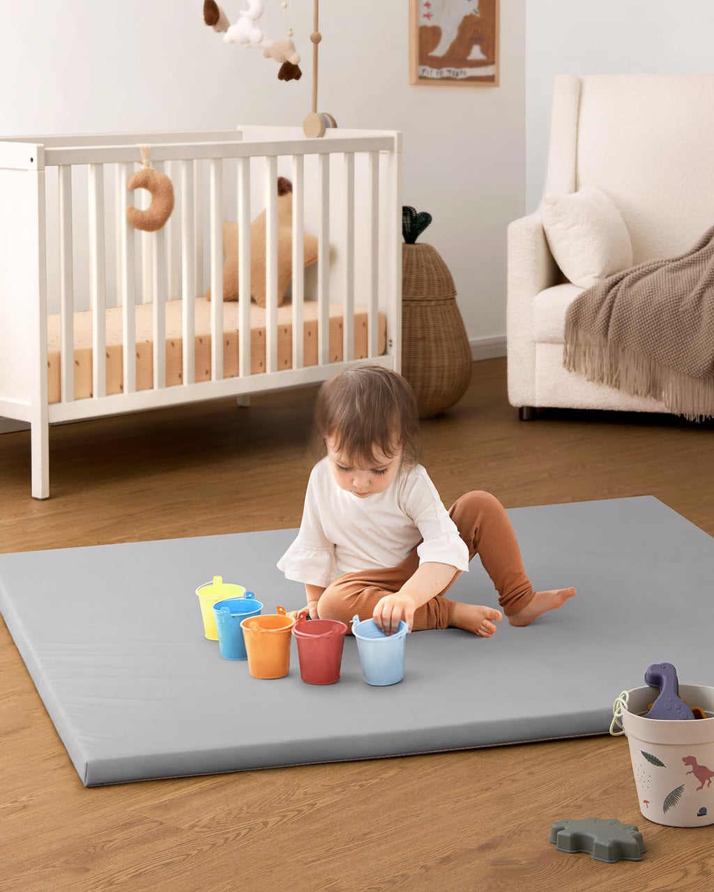 Blissful Diary Vegan Leather Baby Play Mat, 50''x50'', Light Gray