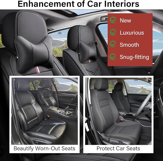 Leather Car Seat Covers Fit for LR Defender 2020-2025, 5 Seater Waterproof and Wear-Resistant Seat Cover Interior Accessories(Full Set with Pillow,Black)