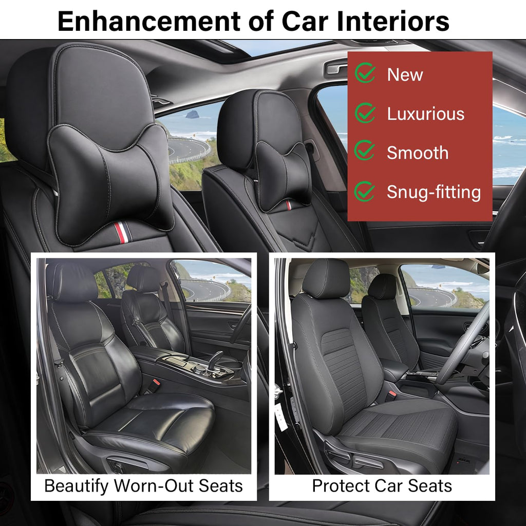 TENDER GLOW Leather Car Seat Covers Fit for LR Range Rover Evoque 2019-2025, 5 Seater Waterproof and Wear-Resistant Seat Cover Interior Accessories(Full Set with Pillow,Black)