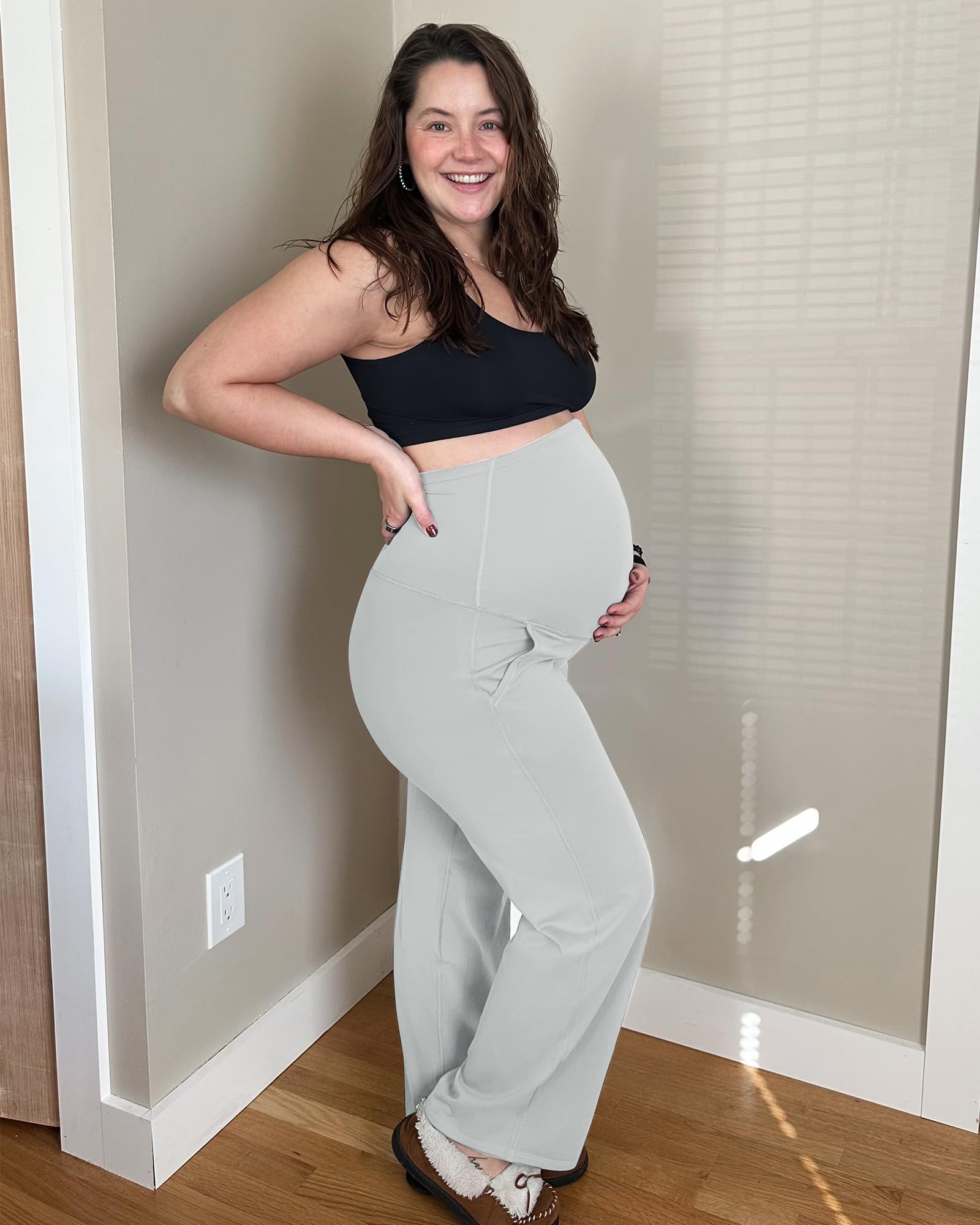 G4Free Maternity Clothes Work Pants Stretchy,Light Gray,XXL,Short