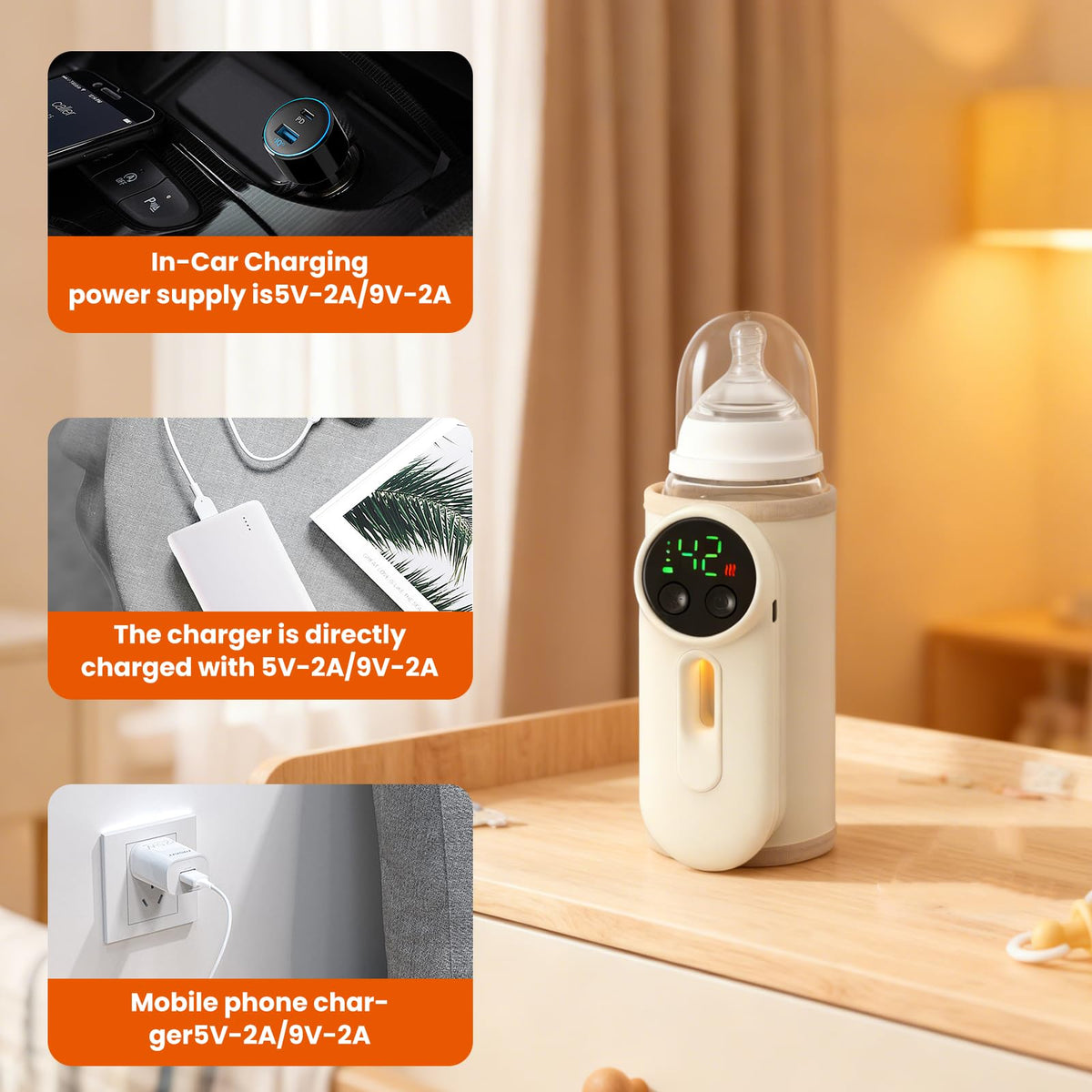 Portable Baby Bottle Warmer Precise Temperature Control via Display Accurate Heating Long-Lasting Battery Life Keeps Warm for 5-8 Hours Charge While Feeding Perfect for Traveling with Baby