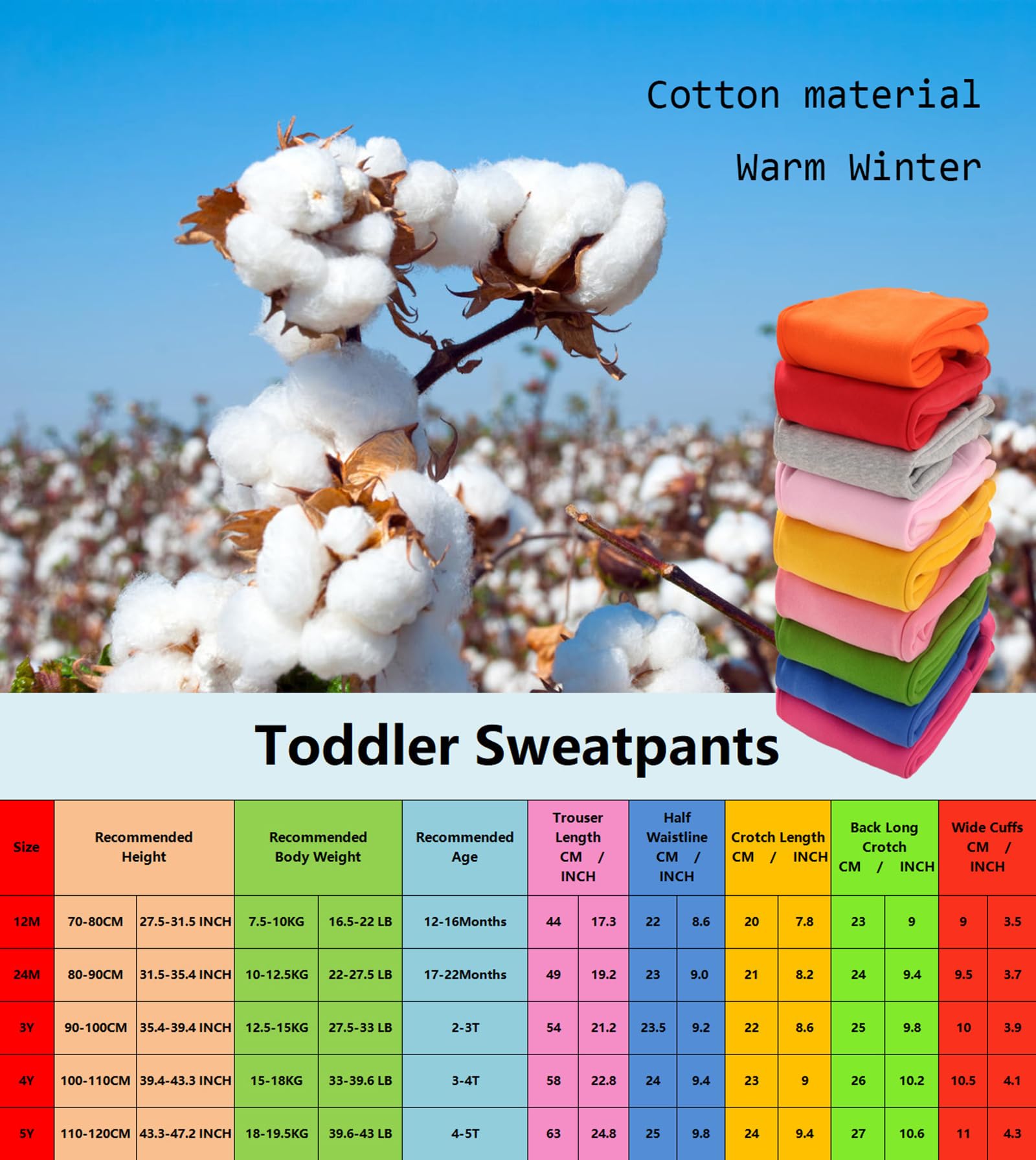 CuteOn Unisex Toddler Jogger Pants Kids Cotton Elastic Waist Winter Baby Sweatpants Pants 1Years Yellow