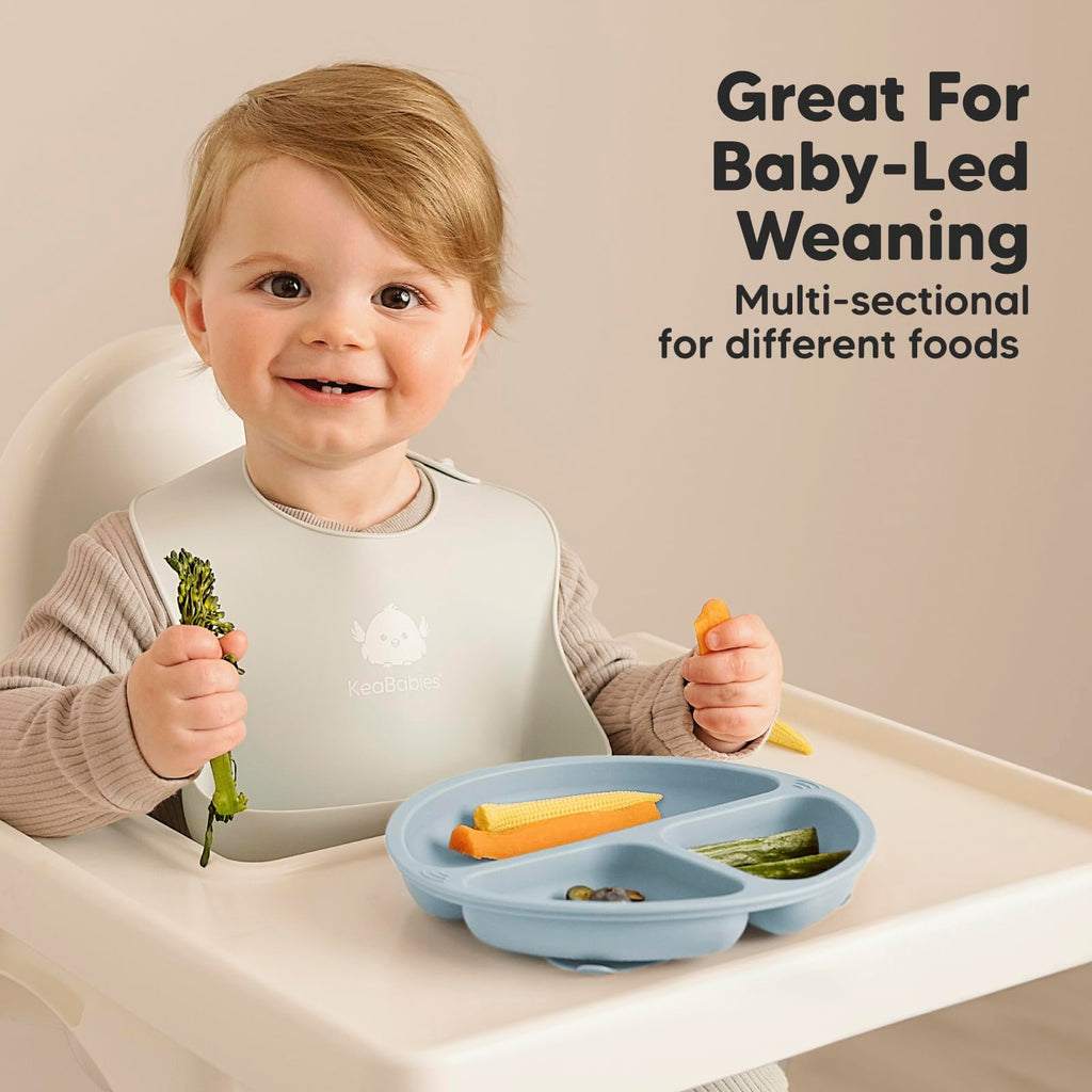 KeaBabies Suction Plates with Lids for Baby, 3-Pack, 100% Silicone (Mellow)