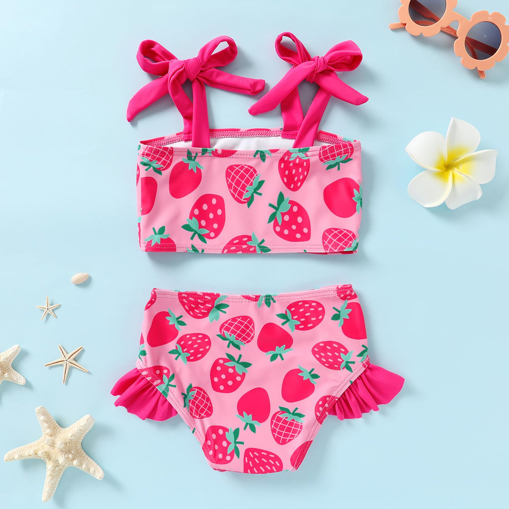 YOUNGER TREE Toddler Girls Two Pieces Swimsuit Color Block Stripe Swimwear Summer Beach Bathing Suit (Pink#Strawberry 18-24 Months)
