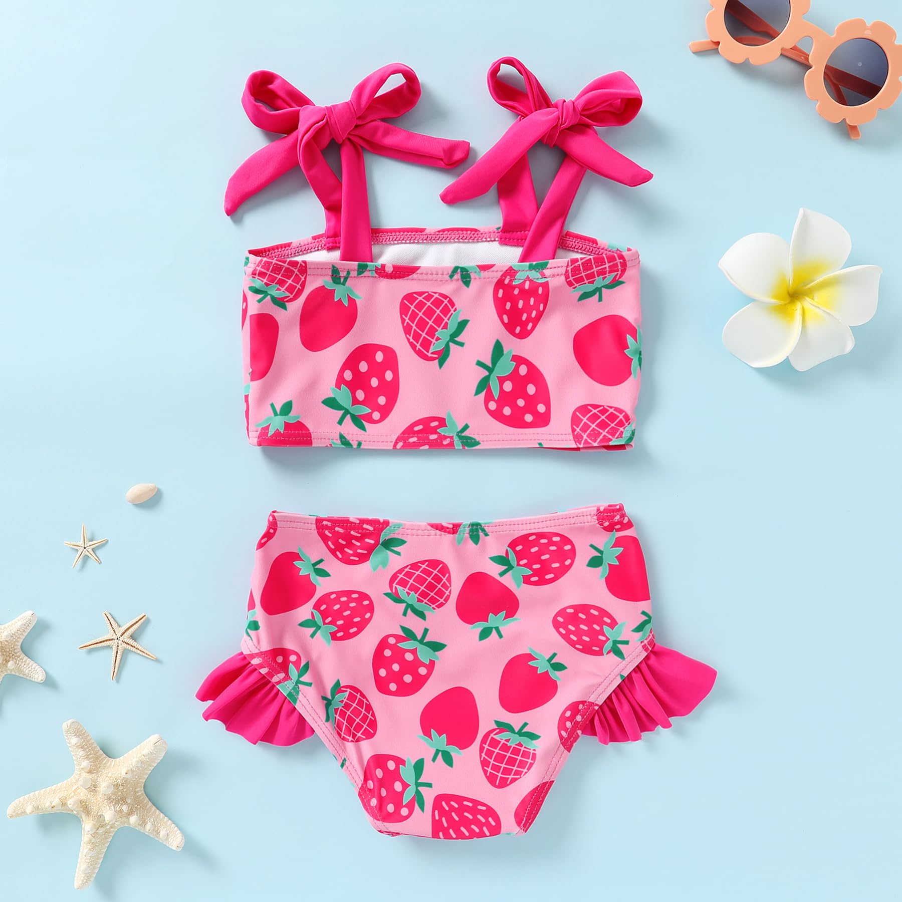 YOUNGER TREE Toddler Girls Two Pieces Swimsuit Color Block Stripe Swimwear Summer Beach Bathing Suit (Pink#Strawberry 18-24 Months)