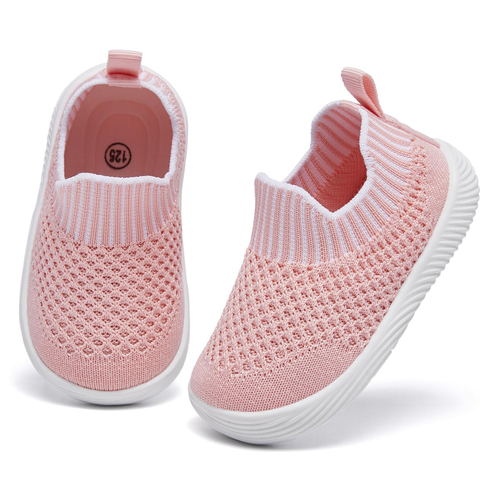 MORENDL Toddler Shoes - Baby Walking Socks - Non-Slip, Breathable, Unisex - Pink, Size 8
